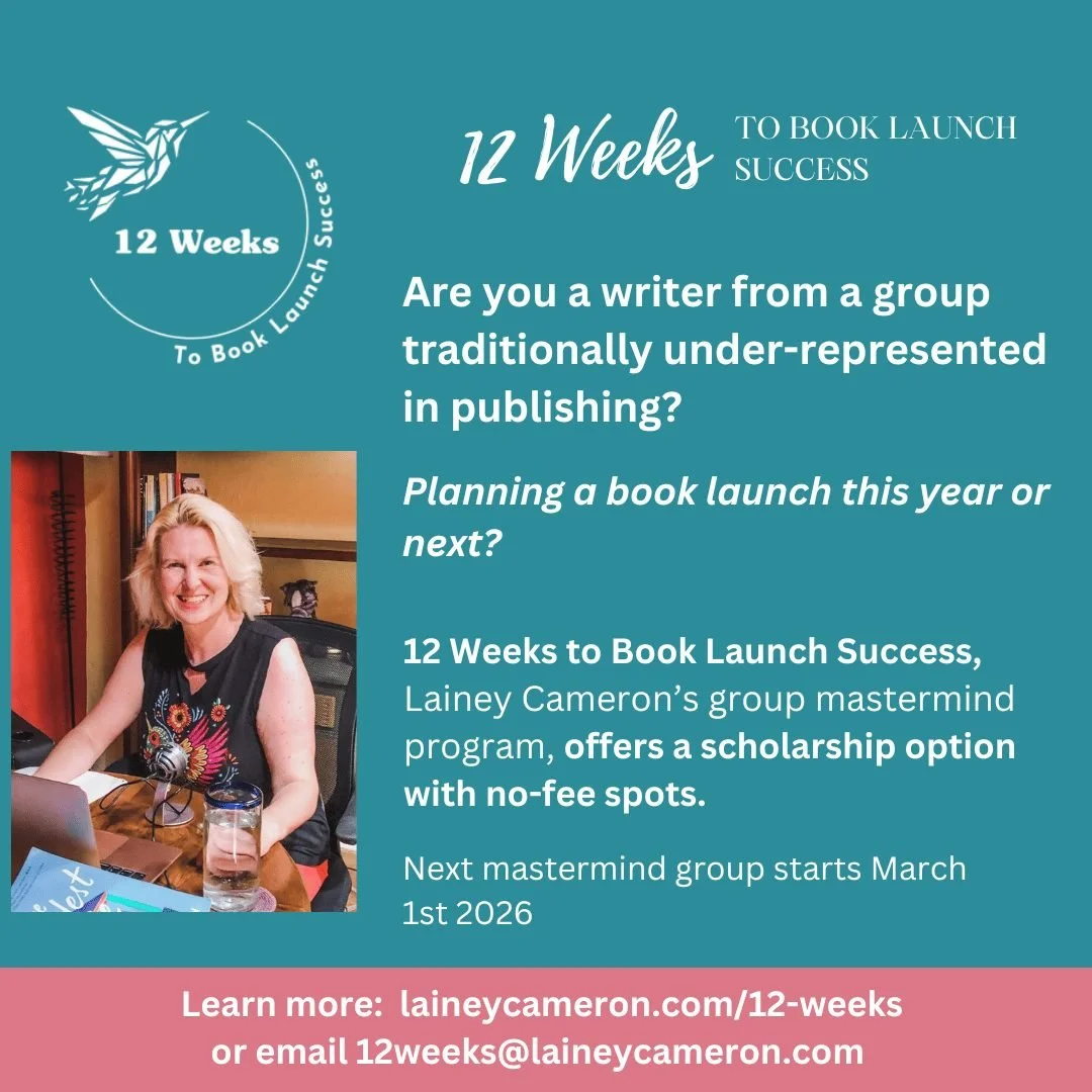 Got a book launch coming up? In the 12 Weeks to Book Launch Success program, I help new authors create a plan to successfully launch their book. 

And there's a no fee scholarship program that you can apply for.

Comment "12" and I'll send 