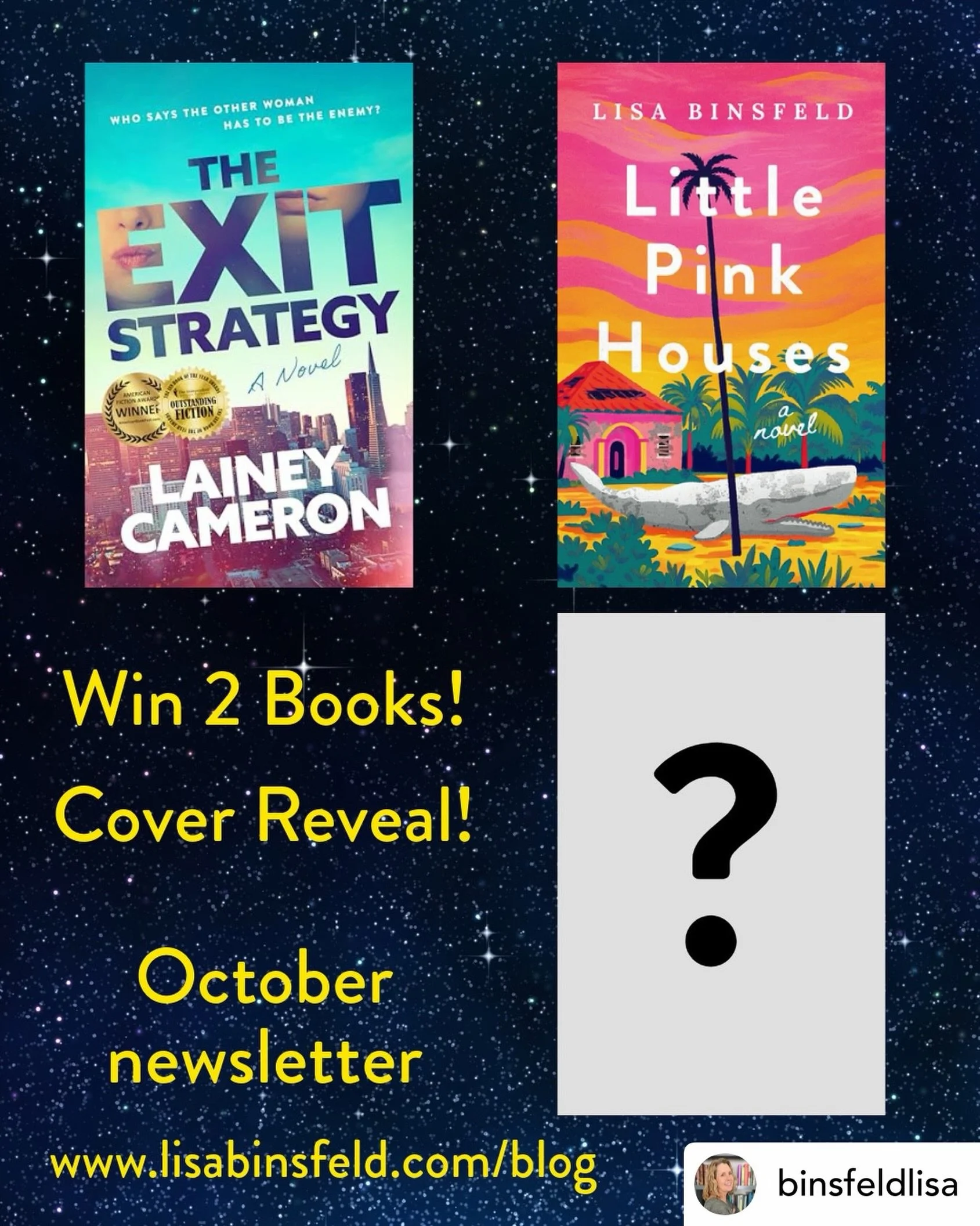 Repost from Lisa Binsfeld! In her newsletter (out now!) not only is @binsfeldlisa she doing a cover reveal for her next book, but you can win two paperback novels, including mine! (You can also sign up from my own newsletter - coming out this Saturda