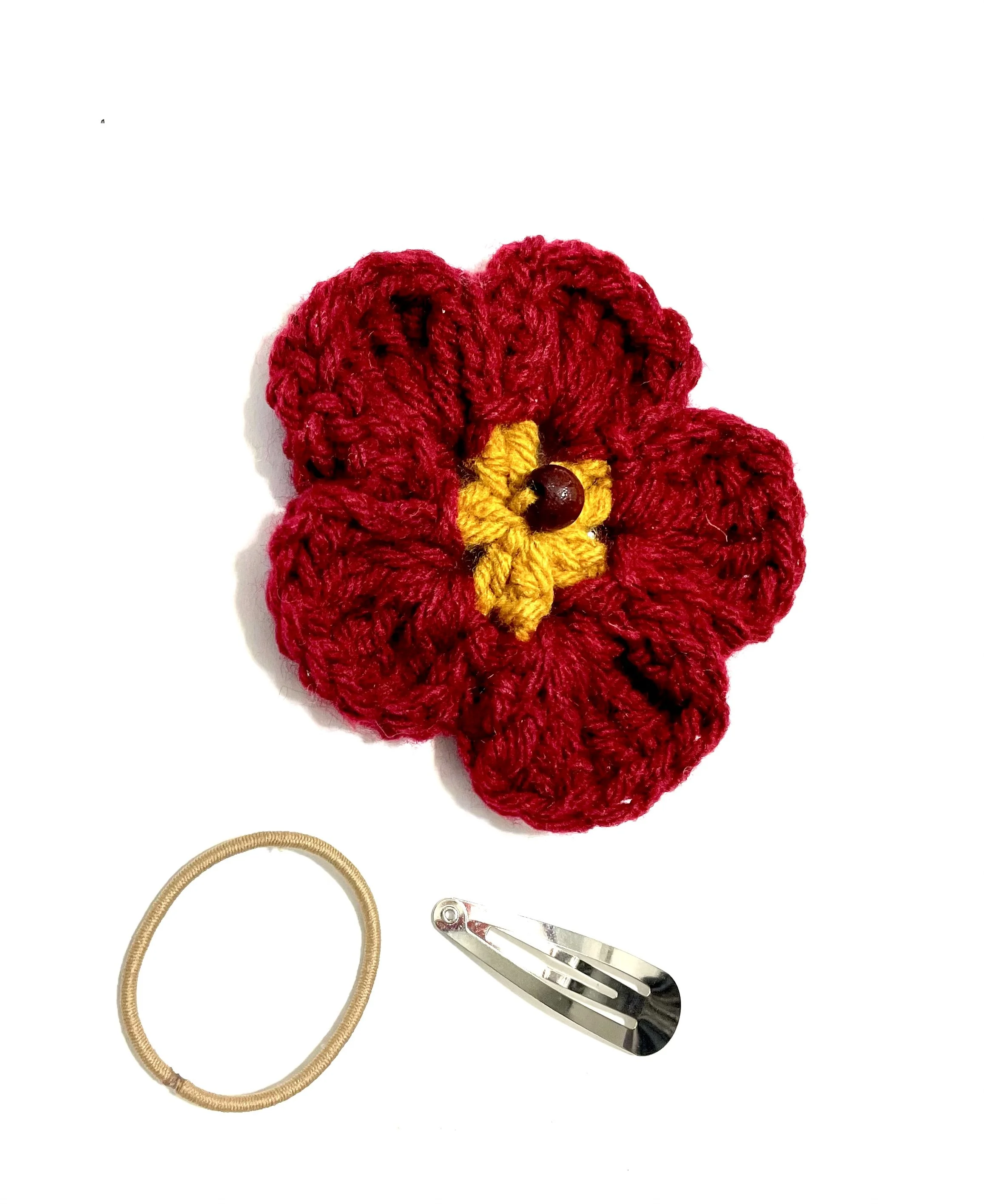 Burgundy Bloom Crochet Hair Flower & Brooch