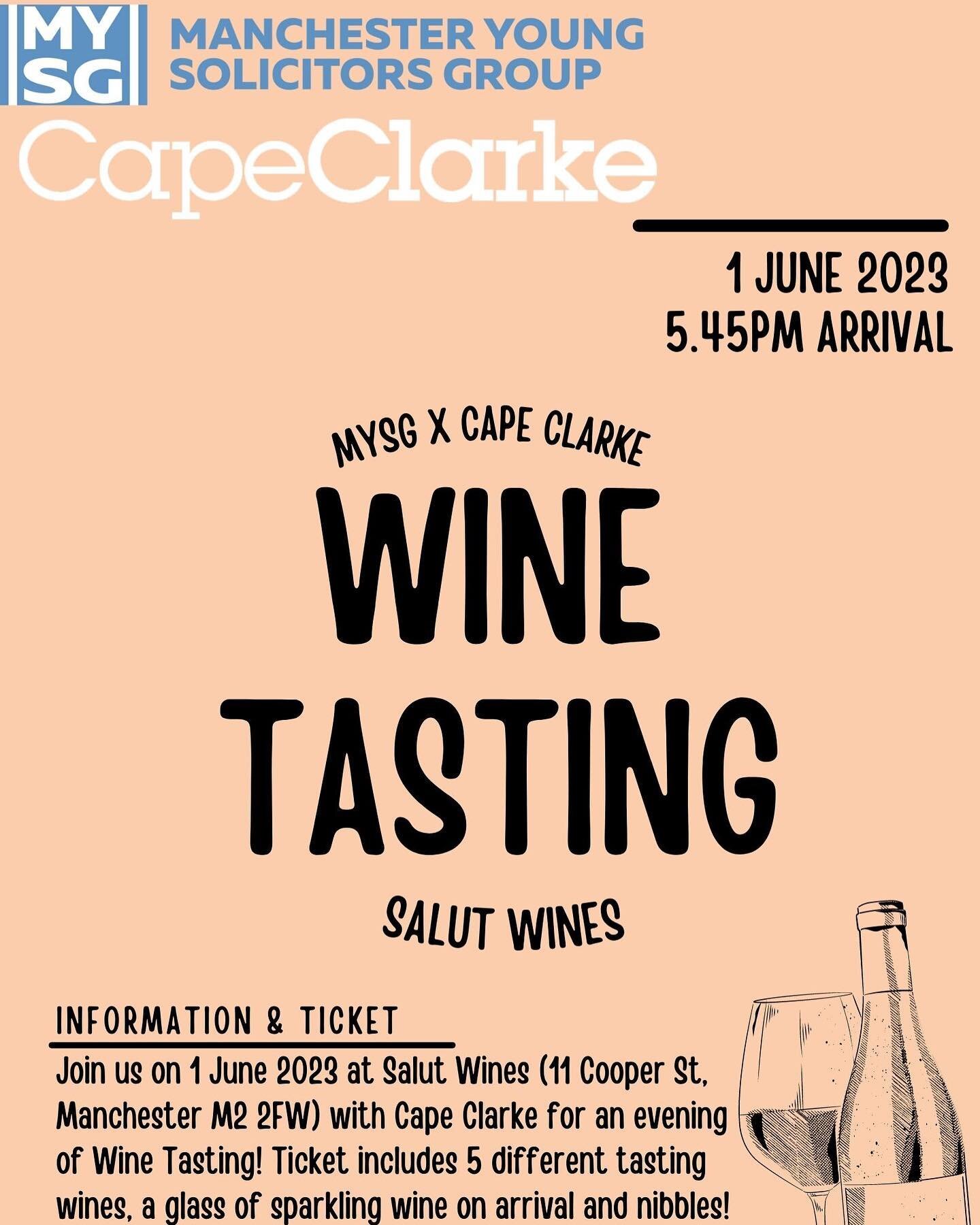 Make sure to join us for our next event - Wine Tasting at Salut Wines kindly sponsored by @capeclarke_legal 🍷 😍 

The evening will consist of 6 different wines, including a glass of sparkling wine on arrival. There will be light snacks and an oppor