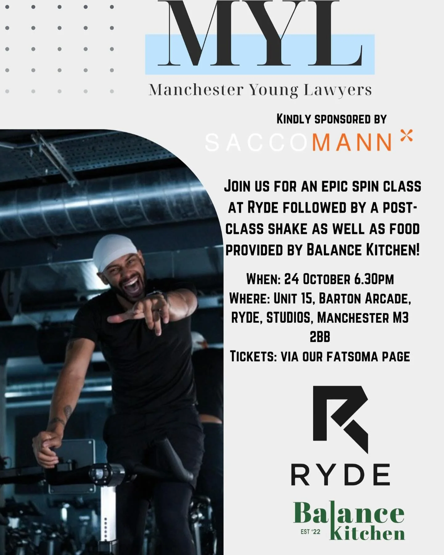 As part of our ongoing commitment to promote wellness, we are thrilled to invite you to our next exciting event kindly sponsored by @saccomannrecruit &ndash; a unique fitness experience at @rydestudios brand-new studio in Manchester on 24 October 202