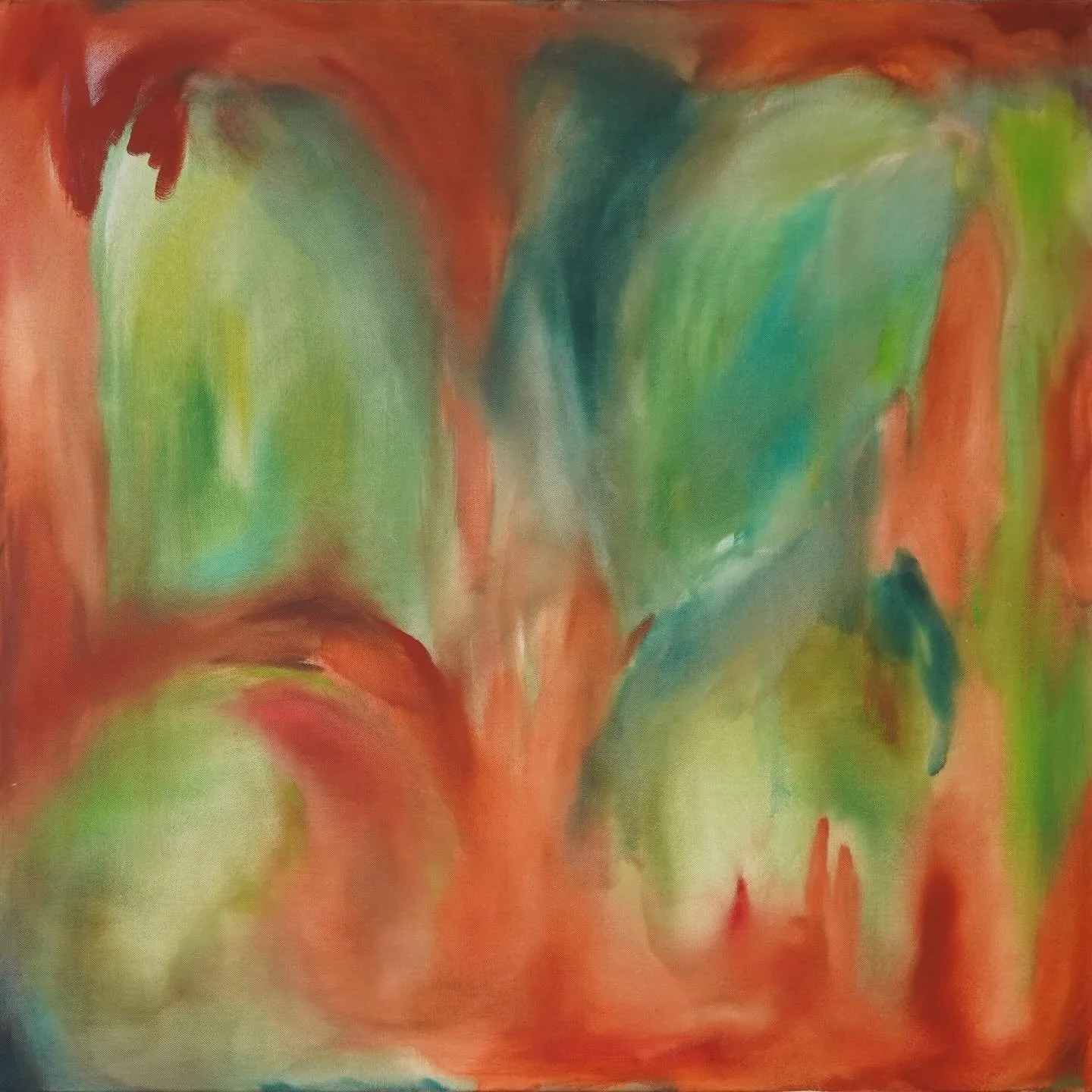 Happy Monday ☀️ here&rsquo;s a painting I made and proof of me having fun doing it! 

&ldquo;Kaleidoscope Greens&rdquo; 
Available and $100 off for anyone who guesses the song I&rsquo;m dancing to 😘

#oilpainting #abstractartists #inthestudio
