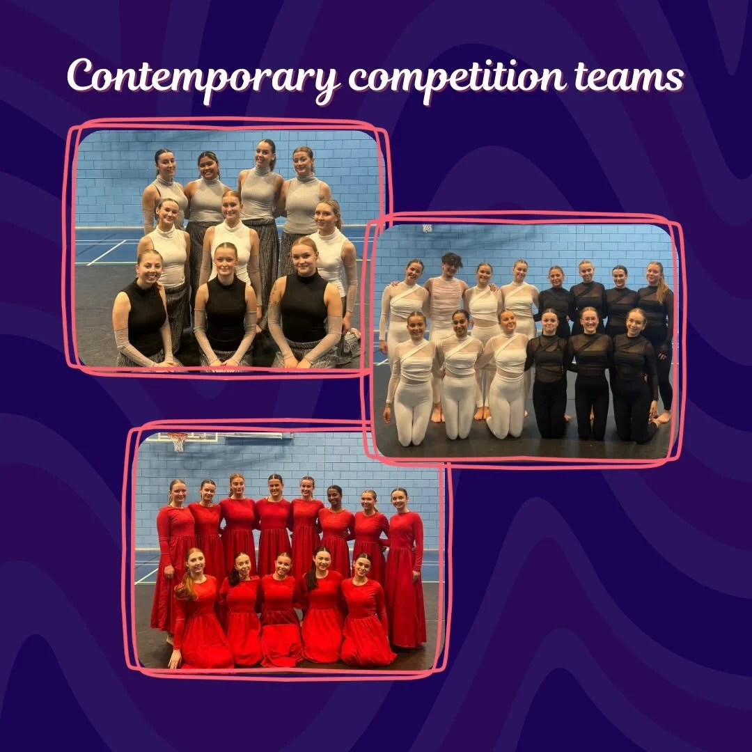 Contemporary comp teams 2025/26 💙

Beginner contemp: choreographed by Leah Bebb and Abigail Ellis 
Intermediate contemp: choreographed by Emily Clements and Tom Wright.
Advanced contemp: choreographed by Niamh O&rsquo;Connor and Emily Jones.