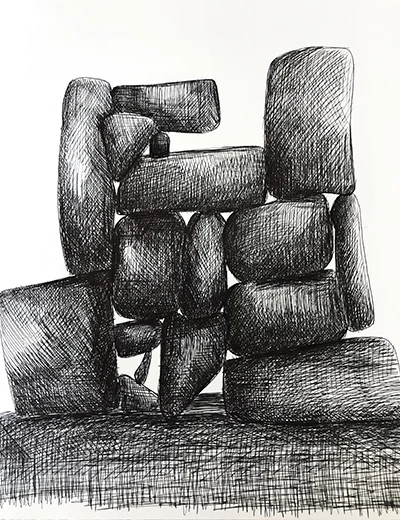 Untitled Relation #14 , ballpoint pen on hot press Fabriano paper, 8” x 8”