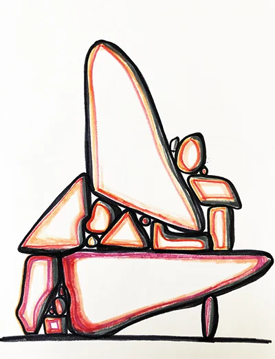 Untitled Relation #19 , marker on hot press Fabriano paper, 9” x 12”