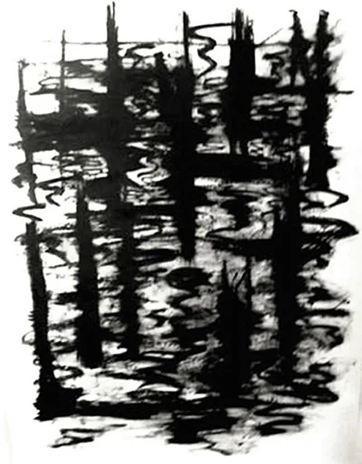 Reed Reflection , oil bar on hot press Fabriano paper, 4’ x 10’