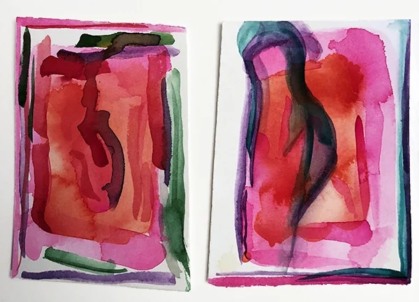French Hotel Room Painting Diptych 1 Watercolor on hot pressed Fabriano paper 4” x 6”