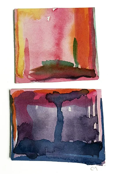 French Hotel Room Painting Diptych 4 Watercolor on hot pressed Fabriano paper 2” x 6”