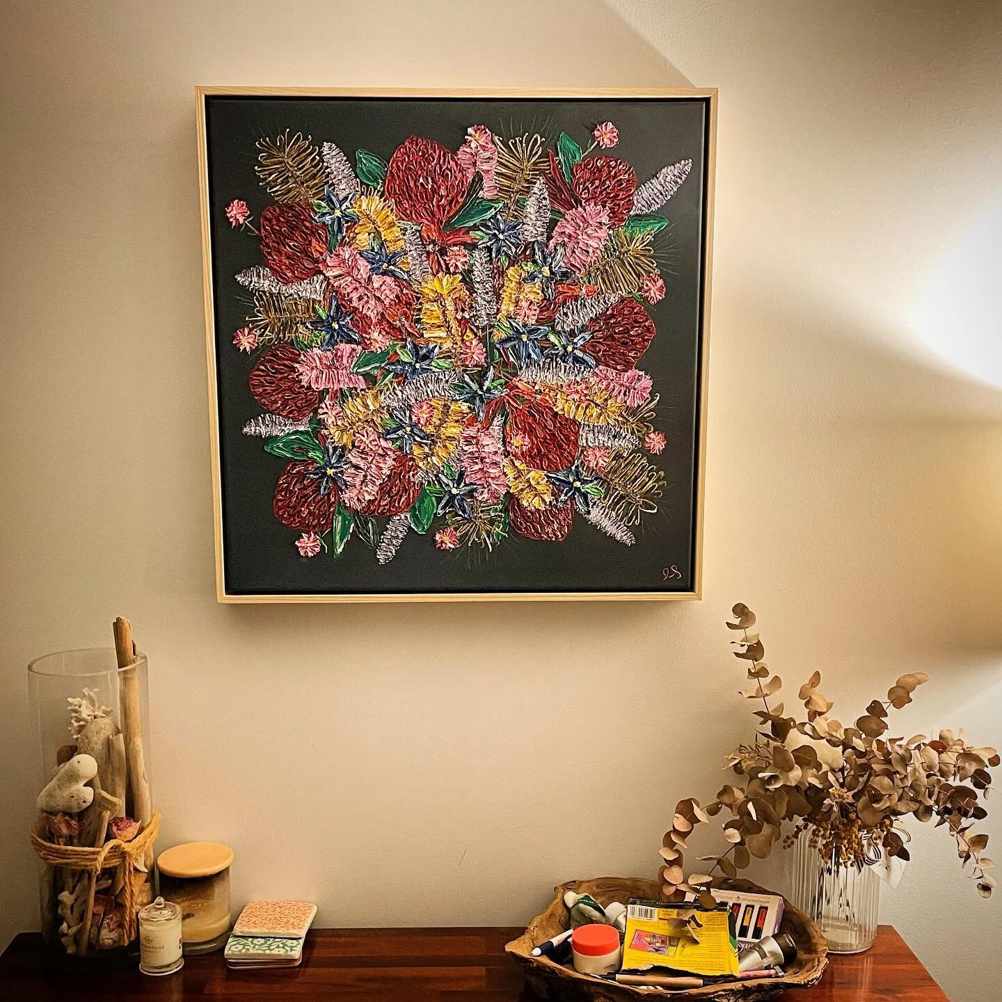 🔴 SOLD via @grammarartshow and hanging in its new home near Wee Waa, NSW. Thank you @dpkahl @katekahl_kinesiologist 🖼. Three (3) more like this are still available. Local pickup only, from Narrabri / Wee Waa / Walgett district.