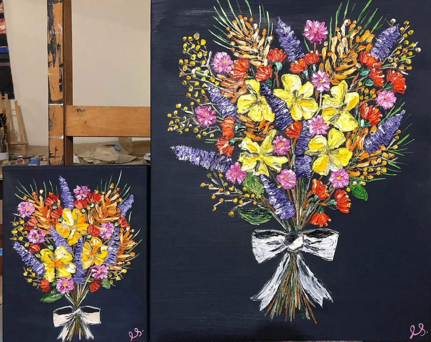 Same, but mini. These palette knife works will take a couple of months to dry.