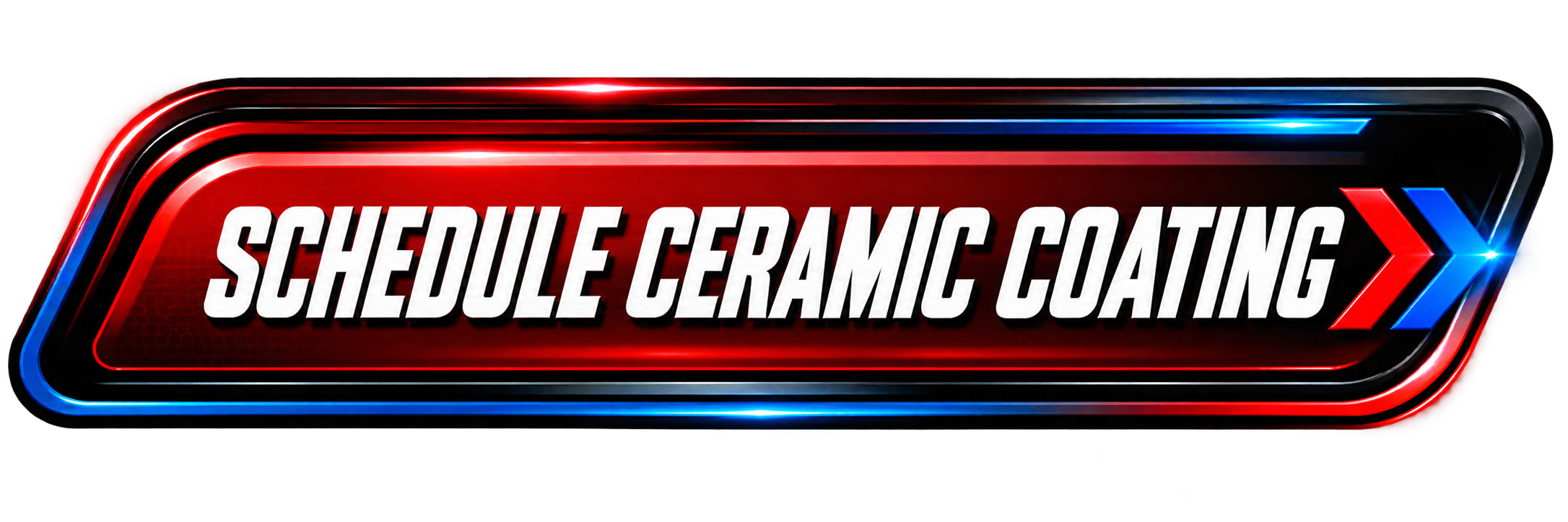 Futuristic digital sign reading 'Schedule Ceramic Coating' with red, blue, and white accents.