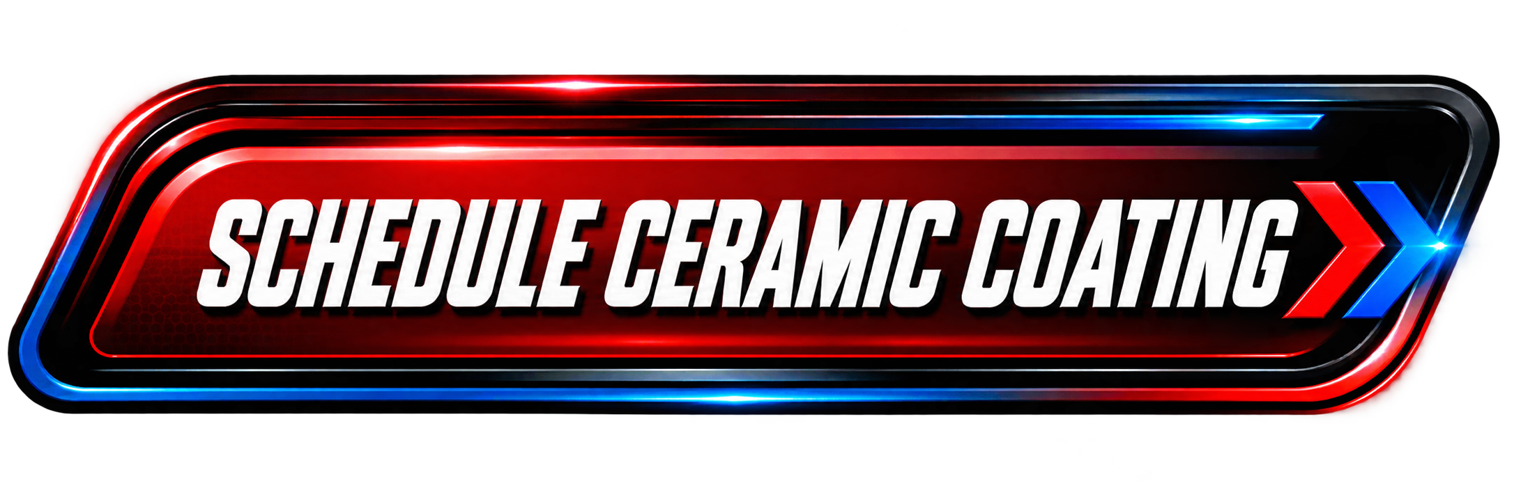 Futuristic digital sign reading 'Schedule Ceramic Coating' with red, blue, and black neon accents.