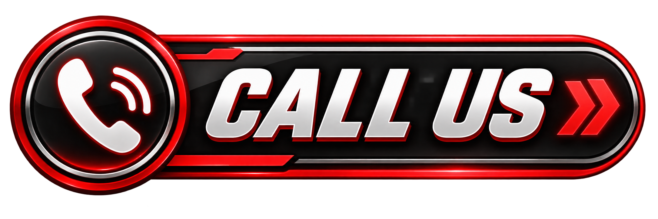 A red and black neon sign with a phone icon on the left and the words 'CALL US' with two red arrows pointing right.
