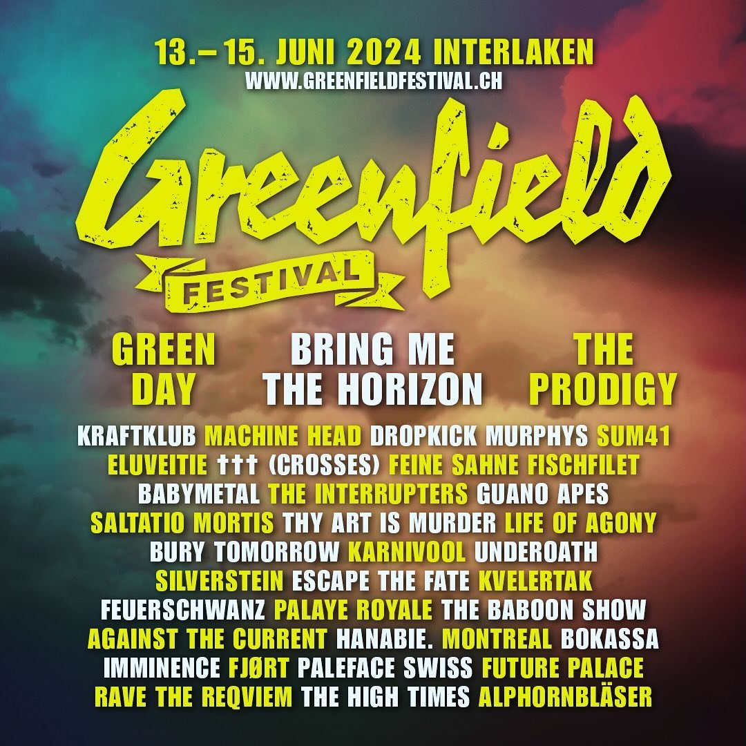 Full lineup for @greenfieldfestival 2024 announced today! Looking forward to enjoy the spectacular view over Interlaken again and seeing our Swiss friends in June. 

#GF2024