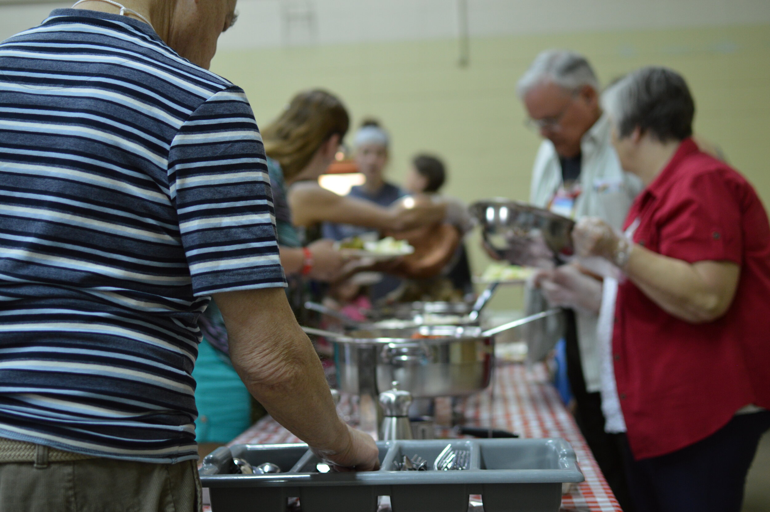 Buffet set up in gymnasium