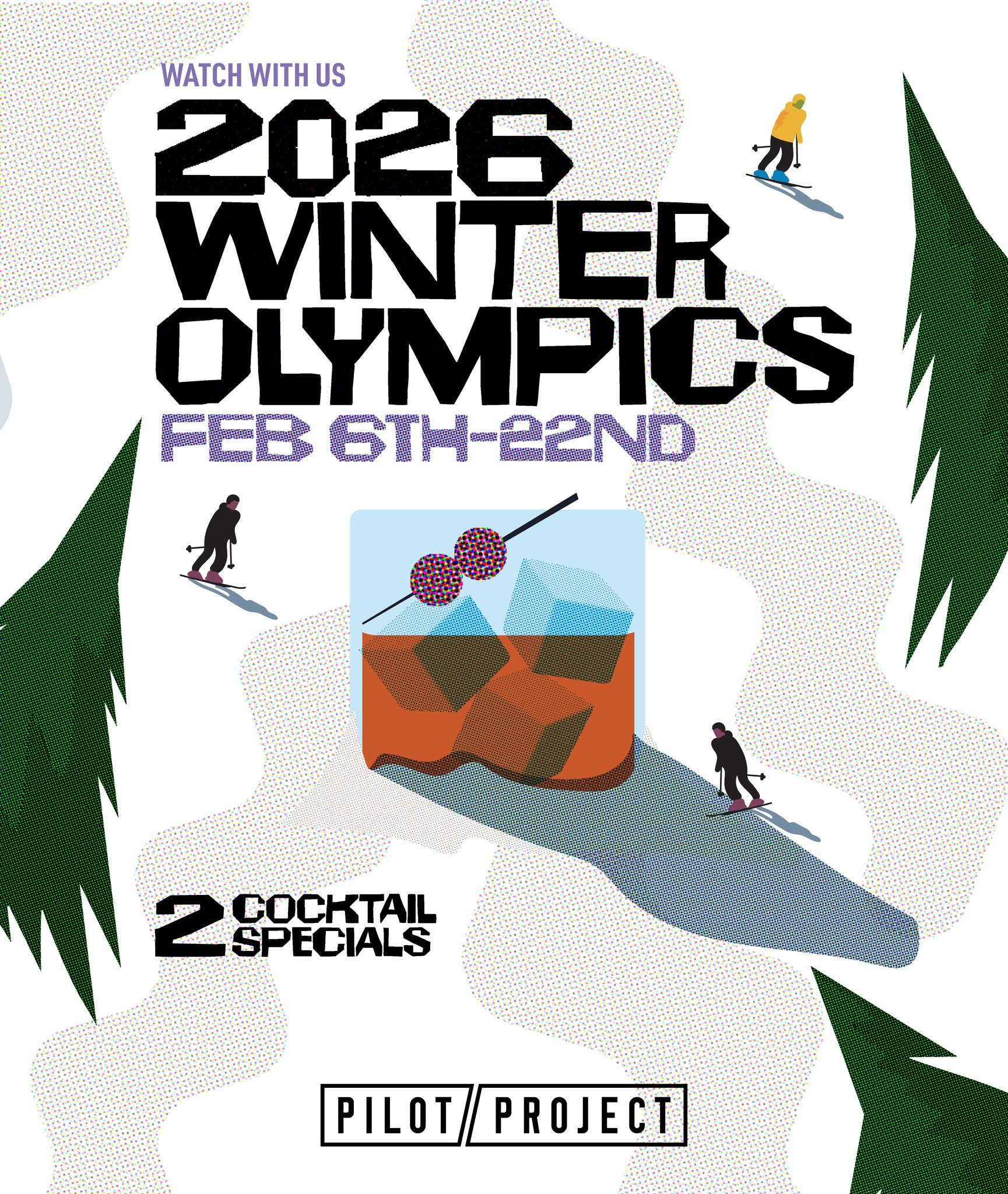 // Watch the Olympics with us! Join us in the Beer Hall as we stream the Olympics all month long, February 6&ndash;22. Grab a seat, settle in, and watch the games with a beer in hand. Featuring two Olympics-themed cocktails plus our full food + bever