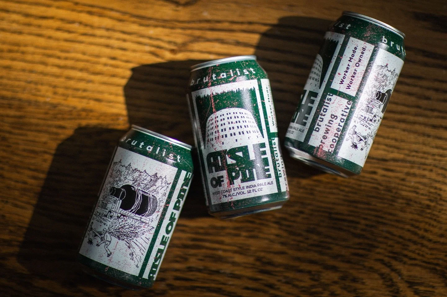 // NOW AVAILABLE TO-GO // Aisle of Pine - Brutalist Brewing Co-op - 7% West Coast IPA // Can you see the forest through the trees? Peer beyond the brush and boughs to sip a bit of fresh-cut history. With a honeyed malt backbone, we let the hops shine