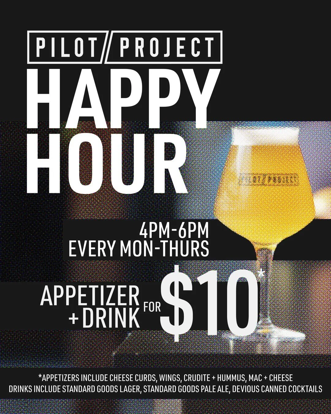 // HAPPY HOUR IS HERE, MKE //

Mon&ndash;Thurs, 4&ndash;6PM. $5 Devious canned cocktails + Standard Goods pours. Appetizer + drink combo for $10. Cheese curds, wings, mac + cheese, crudit&eacute; &mdash; yes, all of it. //

Officially your new after-
