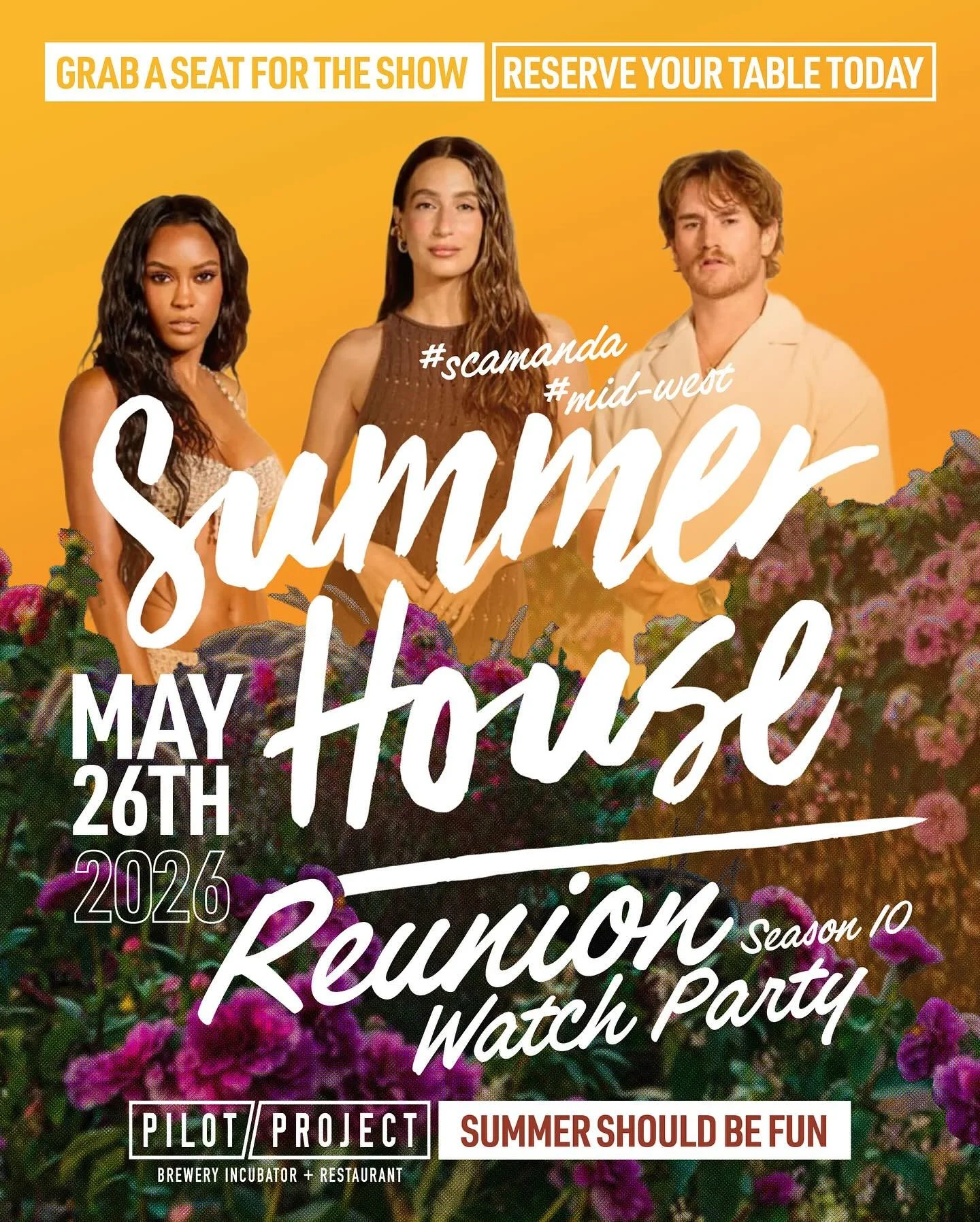// Carl&rsquo;s a mess and so are we!! Get your squad together and come tune it at Pilot Project for this years BIGGEST reunion - the Summer House Season 10 Reunion Show. We will be on the edge of our seats watching the drama between Ciara, West, Ama