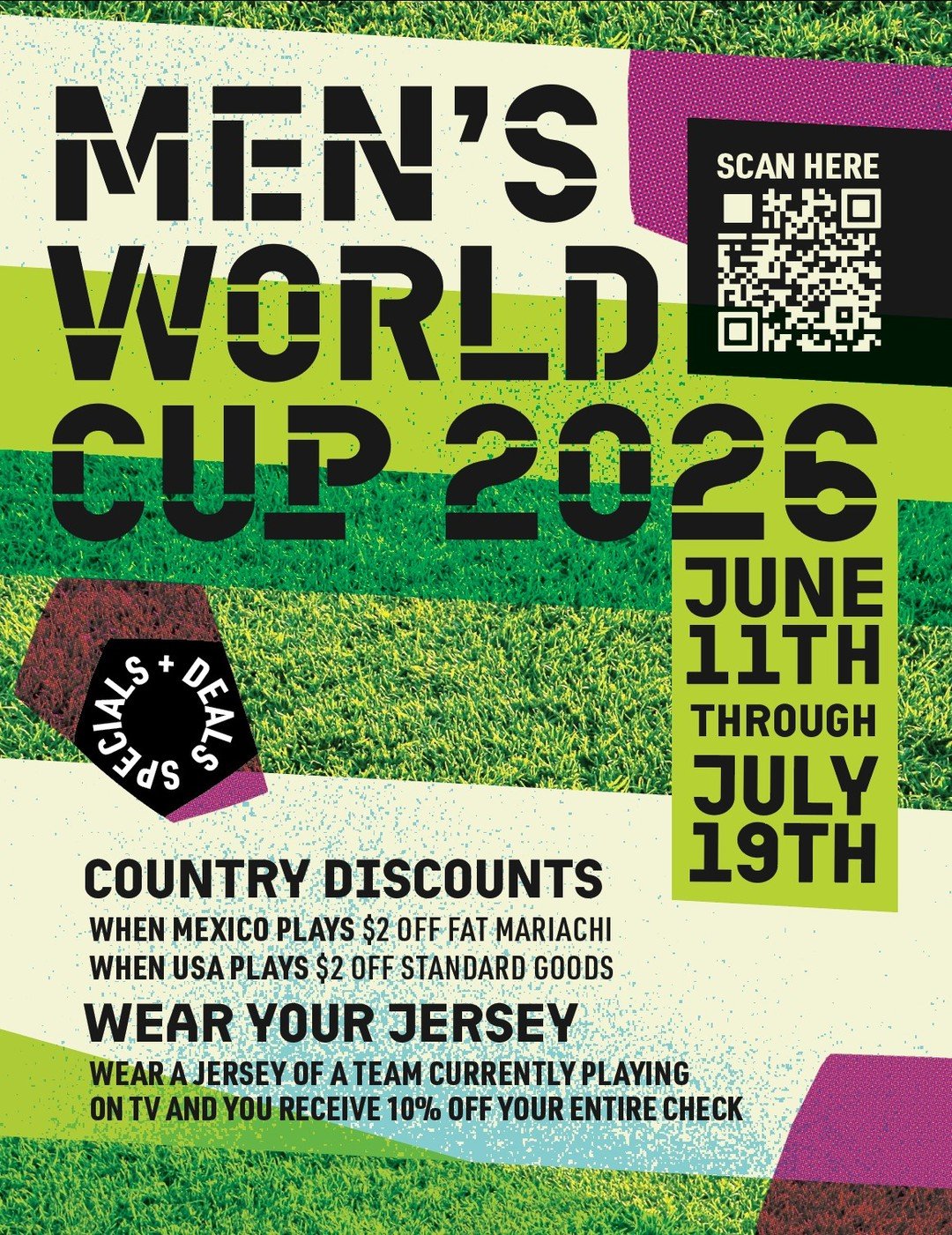 // ⚽ MEN'S WORLD CUP AT PILOT PROJECT ⚽ //
🍺 $2 off Fat Mariachi when Mexico plays
🍺 $2 off Standard Goods Pale Ale &amp; Lager when USA plays
👕 Wear a jersey of any team playing that day and get 10% off your entire check 

// Catch the tournament