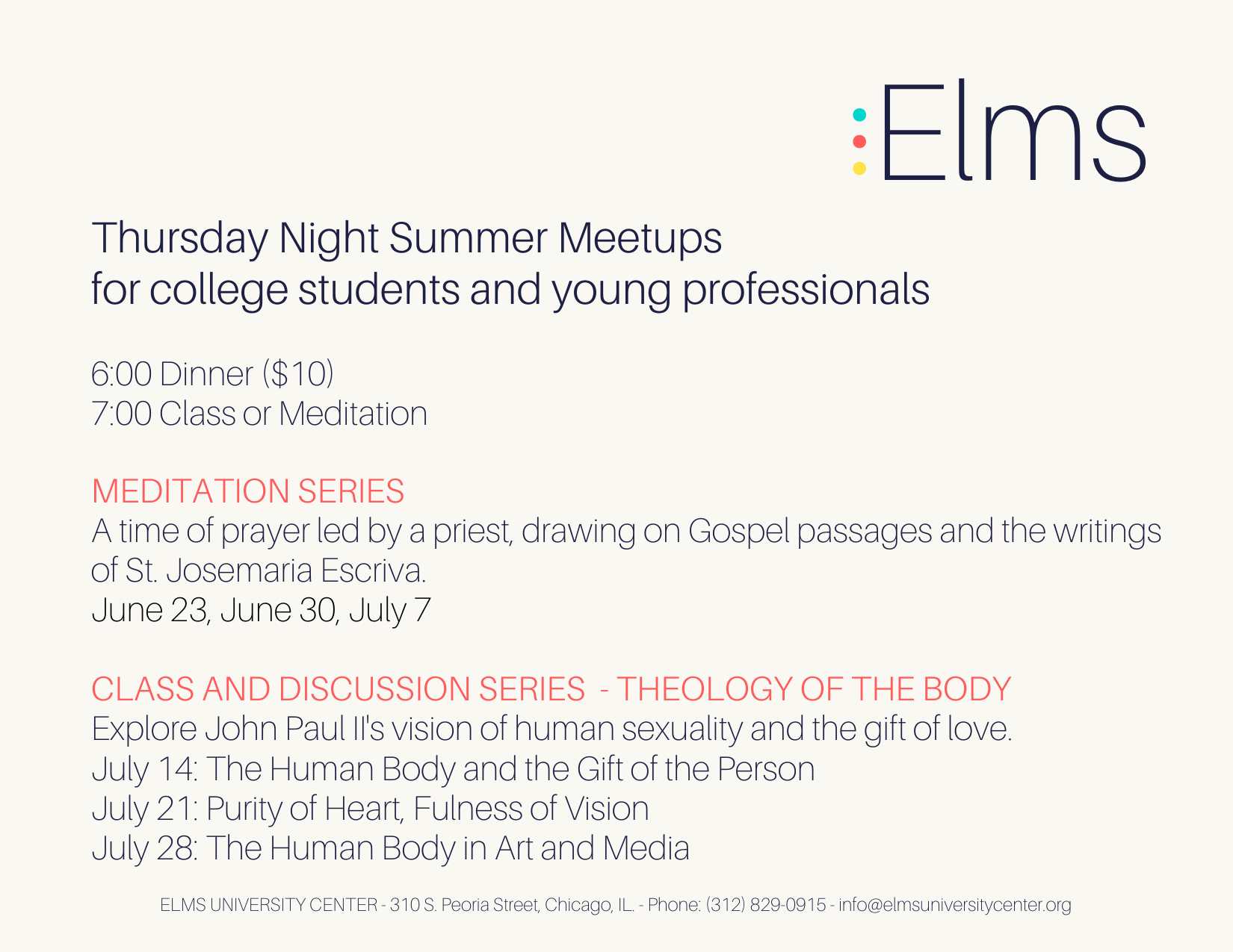 Spiritual & Doctrinal Activities — Elms University Center