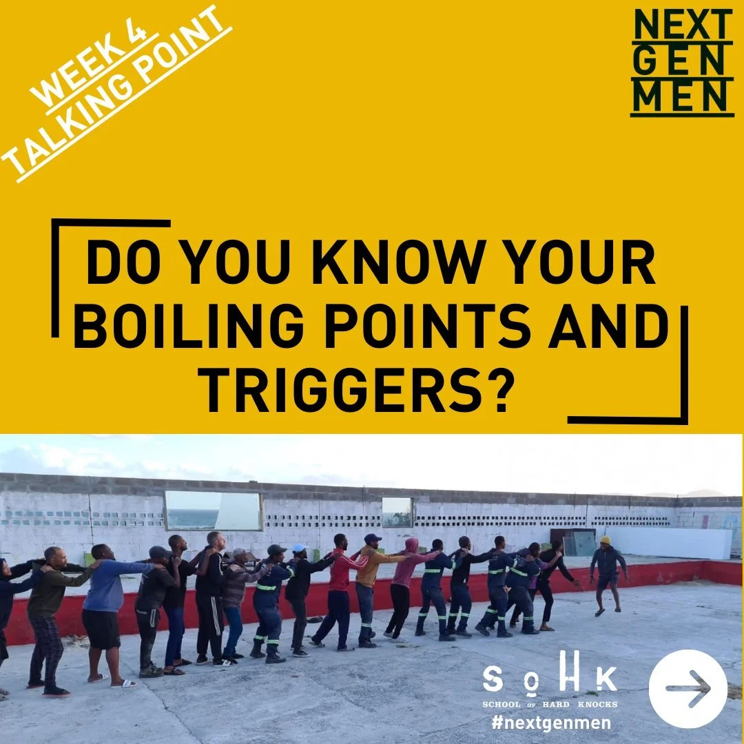 Project NextGenMen (NGM): Week 4

Do you know your BOILING POINTS and TRIGGERS?

What makes you angry? Where in your body do you feel anger? How do you act when you are angry?

Project #NextGenMen is supported by the Embassy of Ireland, Ministry of F