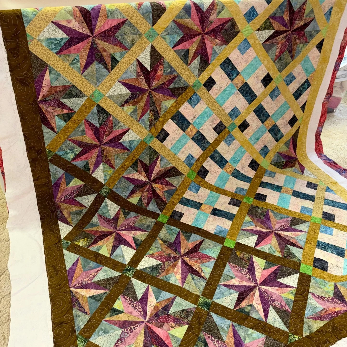 Marilyn is a new client that sent in this impressive foundation paper pieced quilt!

I personally love foundation paper piecing, but I don't end up doing it a ton, so it's always fun to see an fpp quilt walk through the door!

Marilyn's beautiful bat