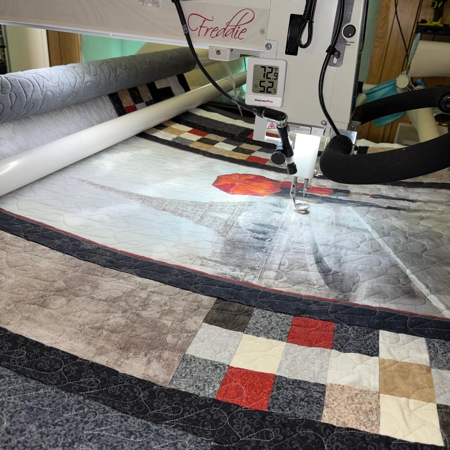 Paris is on my to-visit list. For now, I'll enjoy Tina's beautiful Paris quilt!

She used minky for the backing, which I know some quilters shy away from, but I love it!! It creates a quilt that is so soft and full of texture! I do still use batting 