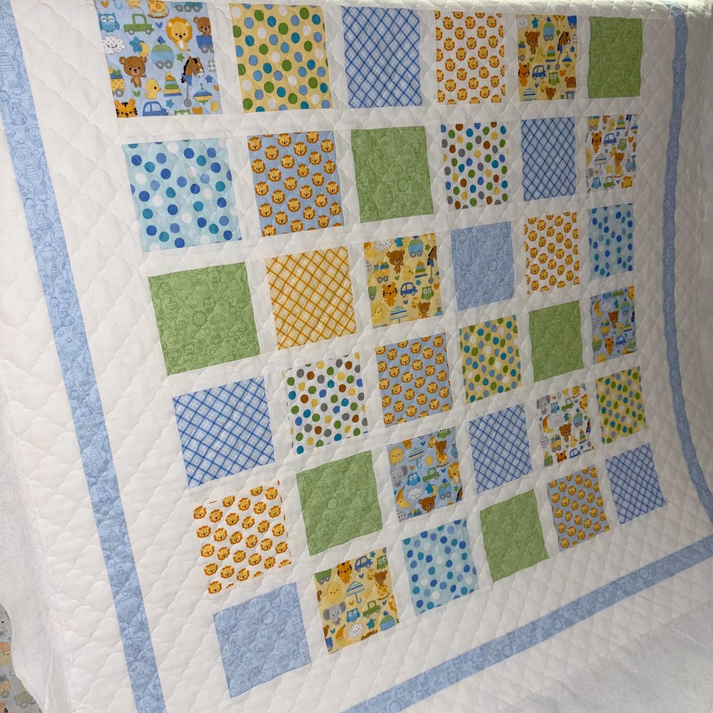This is the second quilt Janet made for her first grandbaby!

Janet chose dense Cloud quilting and it added amazing texture to her adorable quilt! I love the soft colors and sweet designs! So perfect for a baby quilt!!

Maker: Janet @rjgrinage
Quilt:
