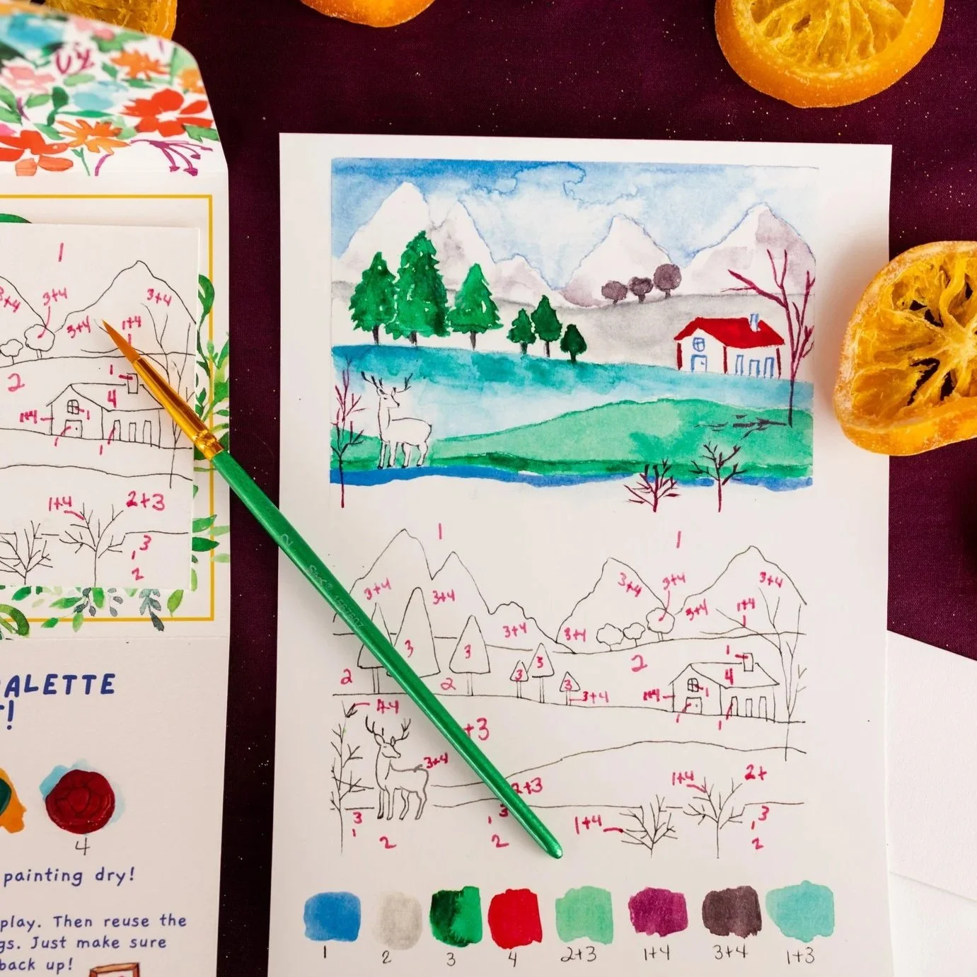 Winter Snow Scene Mini Watercolor Painting Kit | Paint-by-Number