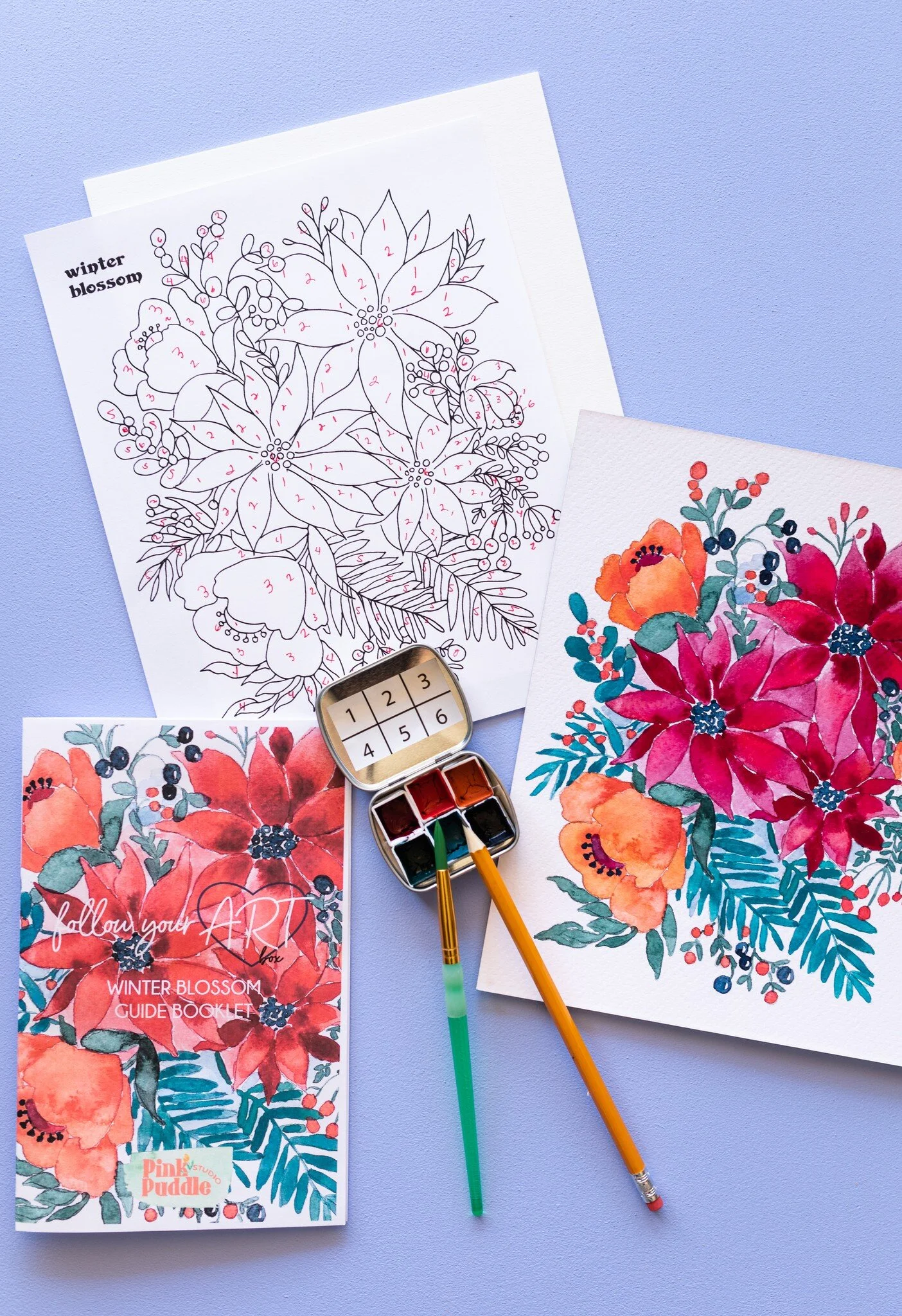 Winter Blossoms Watercolor For Beginners Art Painting Kit Diy Flower Paint By Number Pink Puddle Studio Winter Blossoms Watercolor For Beginners Art Painting Kit Diy Flower Paint By Number Pink Puddle Studio