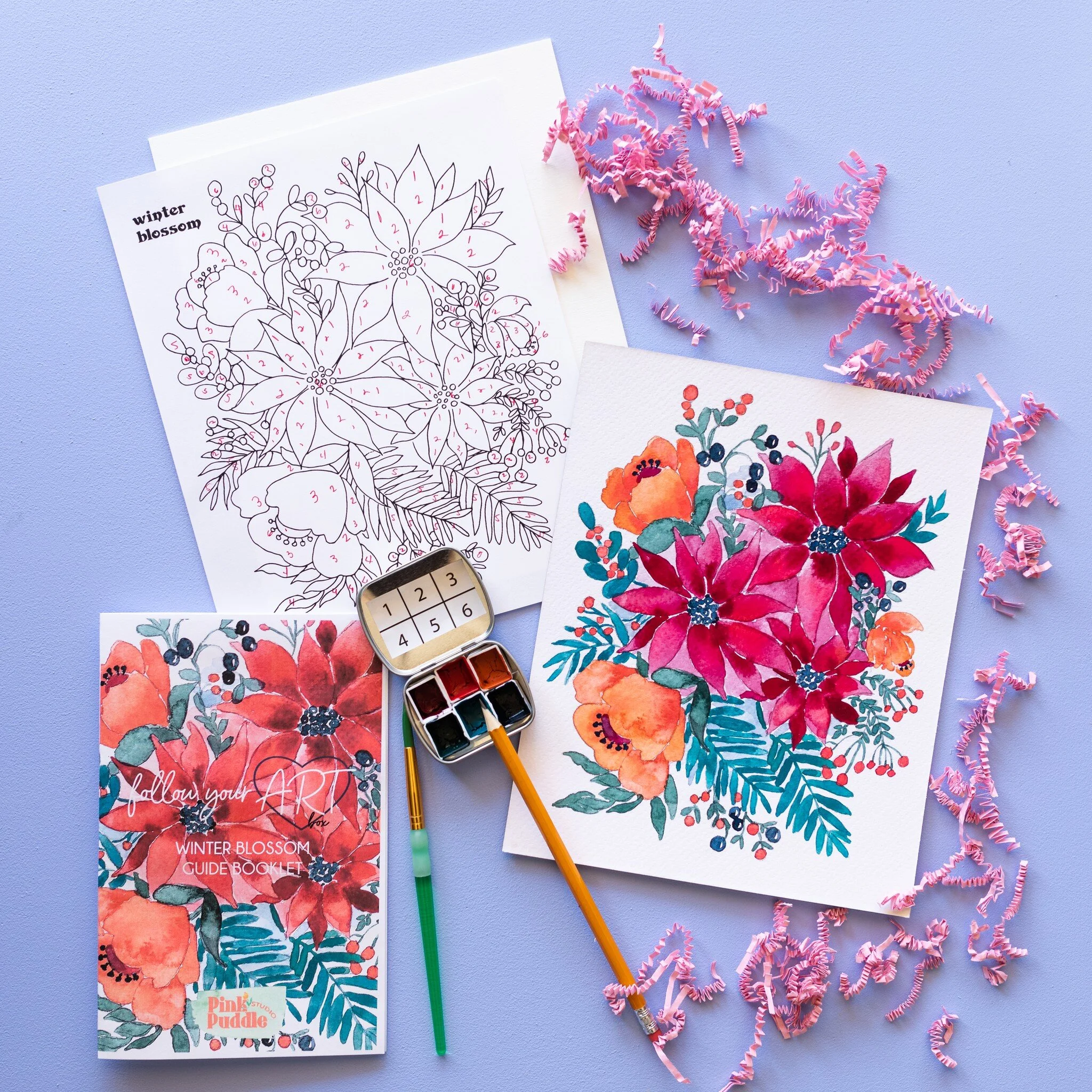 Winter Blossoms Watercolor For Beginners Art Painting Kit Diy Flower Paint By Number Pink Puddle Studio Winter Blossoms Watercolor For Beginners Art Painting Kit Diy Flower Paint By Number Pink Puddle Studio