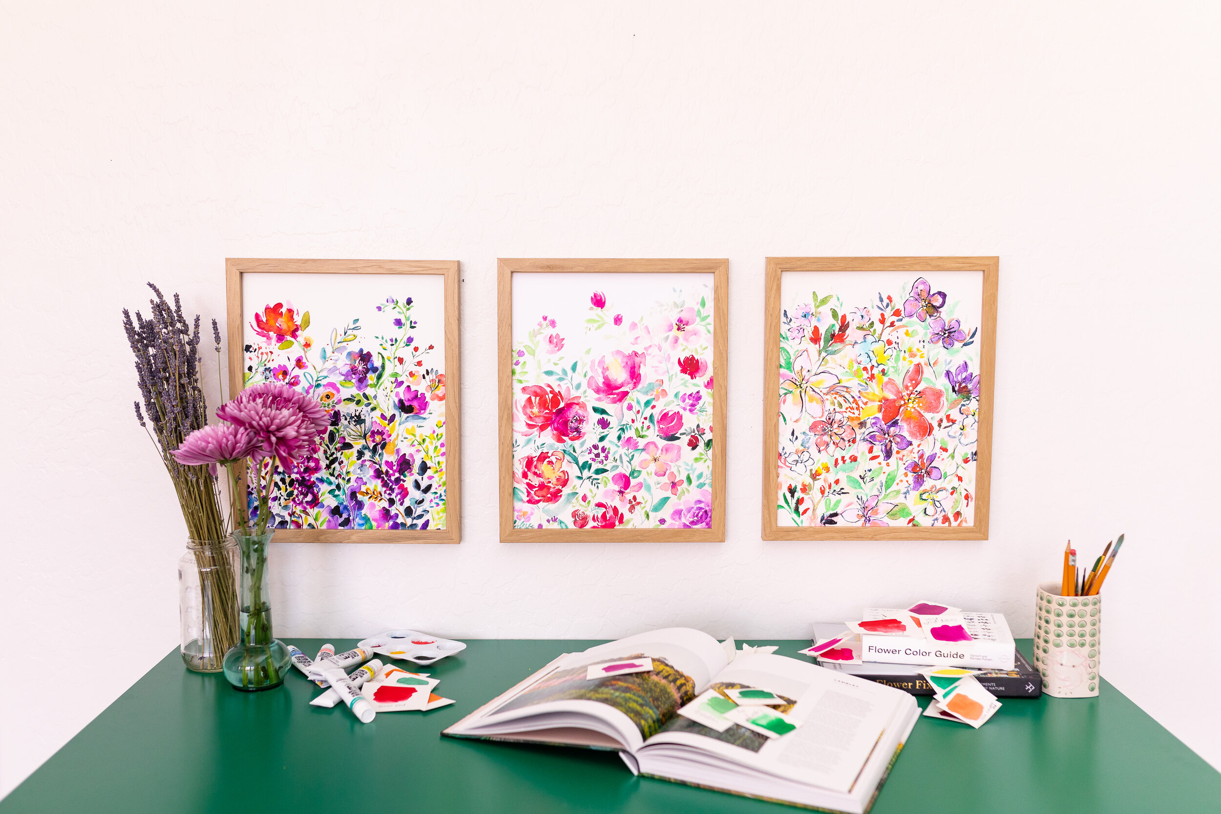 Watercolor Books with florals | Art Print