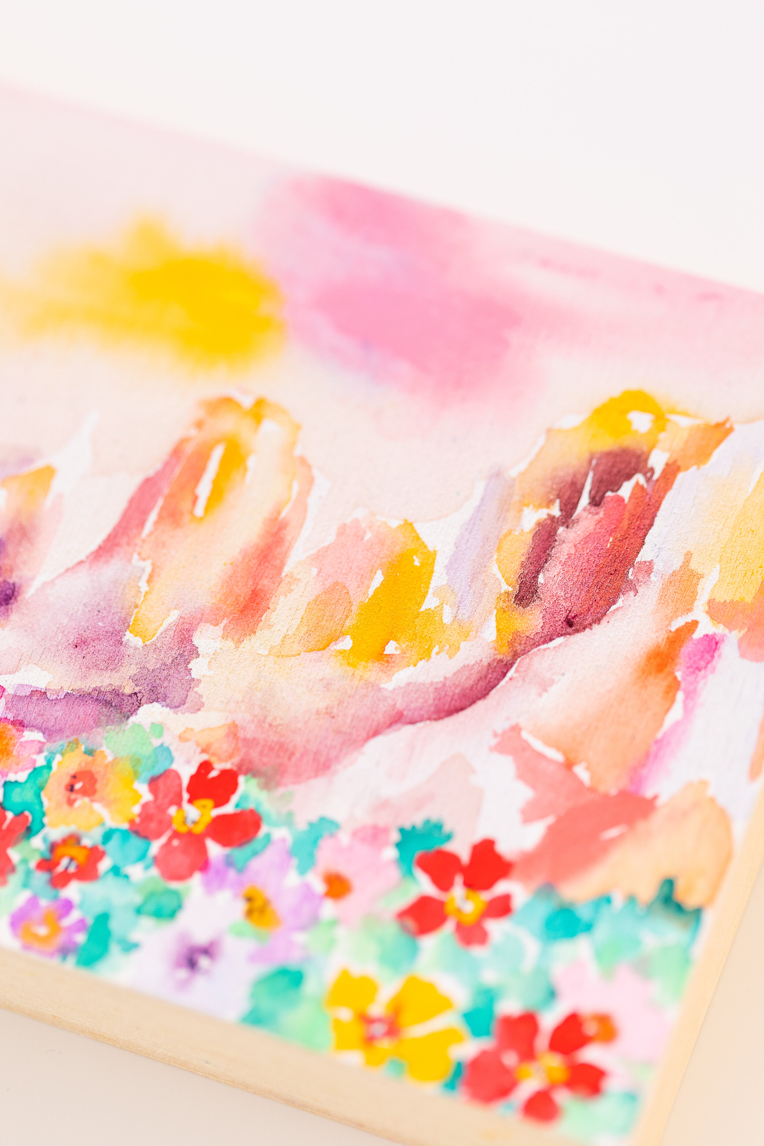 Pink Puddle Parcel Mountain Landscape with Tulip Field Watercolor Painting  Kit — Pink Puddle Studio