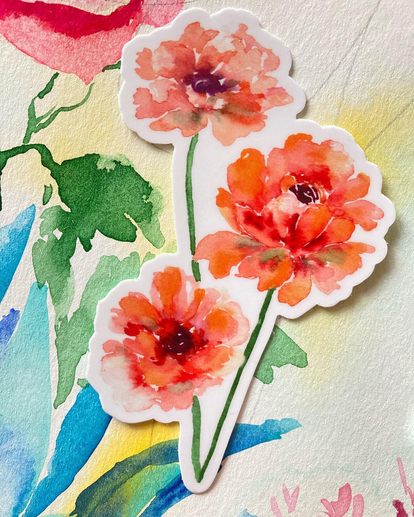 I can see why this Red Orange Ranunculus is a favorite of the stickers just released, it&rsquo;s dreamy x3! 
Shop it and all my vinyl stickers now in the shop 😊

Did I mention they are weather proof 😉 and perfect to stick on just about anything!

#
