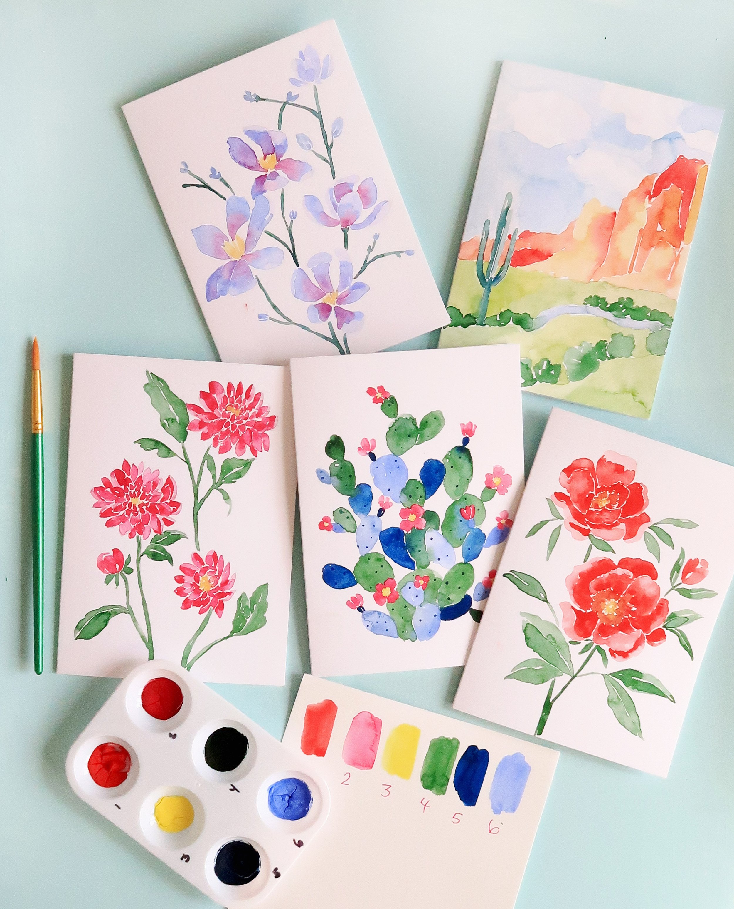 Card Painting Flowers, Cacti and Landscape Watercolor Art Painting Kit DIY  Flower Paint by Number — Pink Puddle Studio