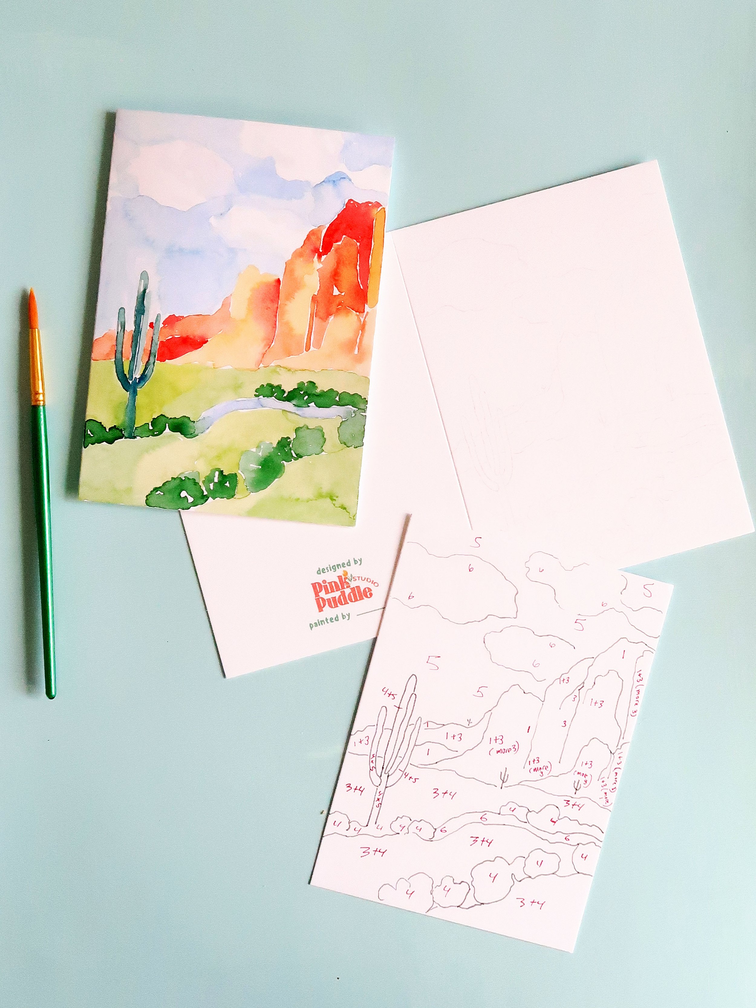 Card Painting Flowers, Cacti and Landscape Watercolor Art Painting Kit DIY  Flower Paint by Number — Pink Puddle Studio
