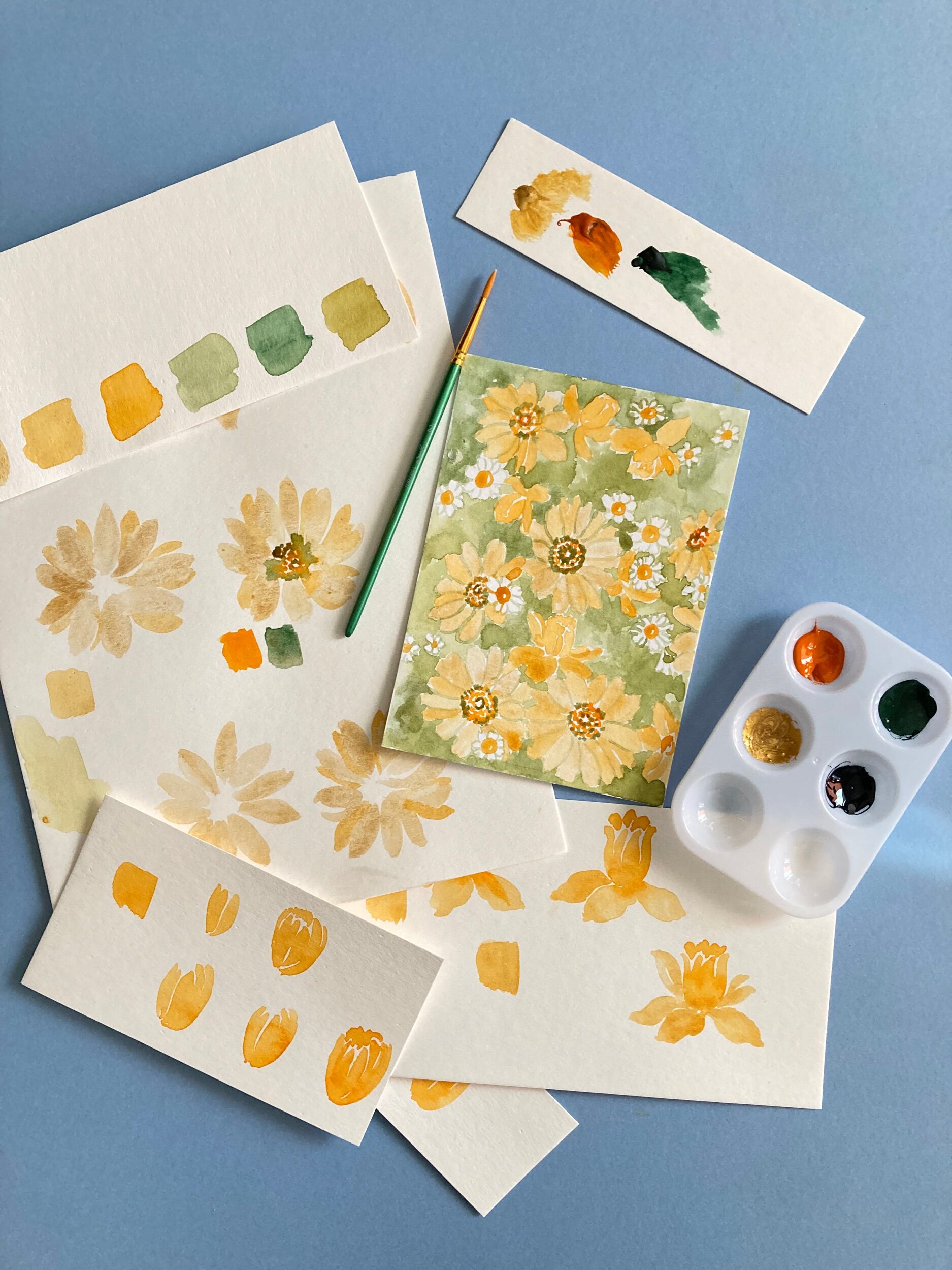 Shop the Daisy & Daffodil Flowers Watercolor Painting kit for beginners DIY  by Pink Puddle Studio — Pink Puddle Studio