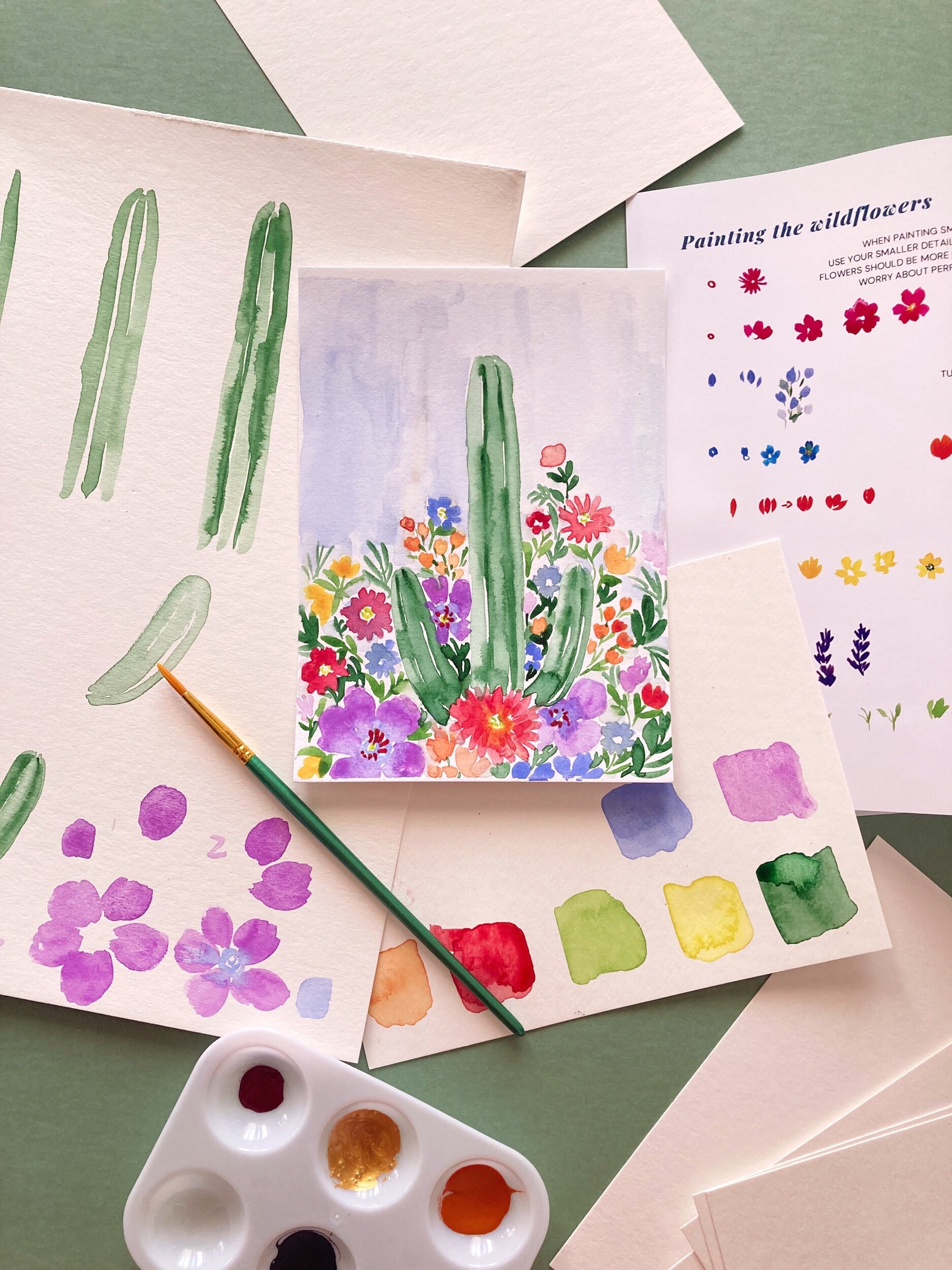 Shop the Cactus Wildflower Watercolor Painting Kit for Beginners by Pink  Puddle Studio — Pink Puddle Studio