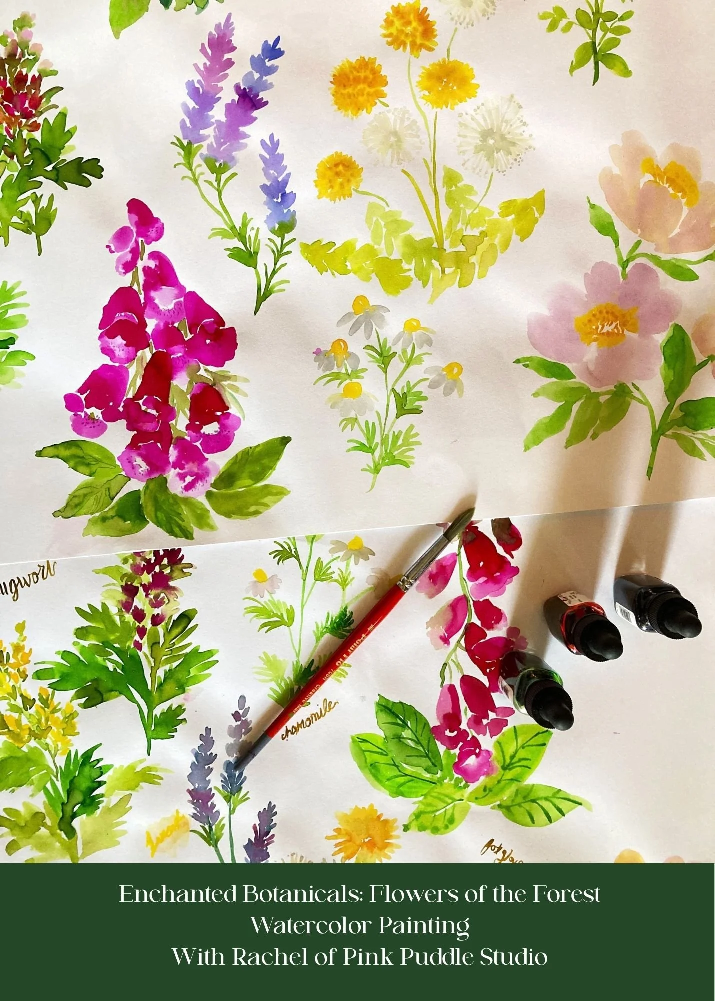 Enchanted Botanicals: Flowers of the forest watercolor painting class-Online Class 