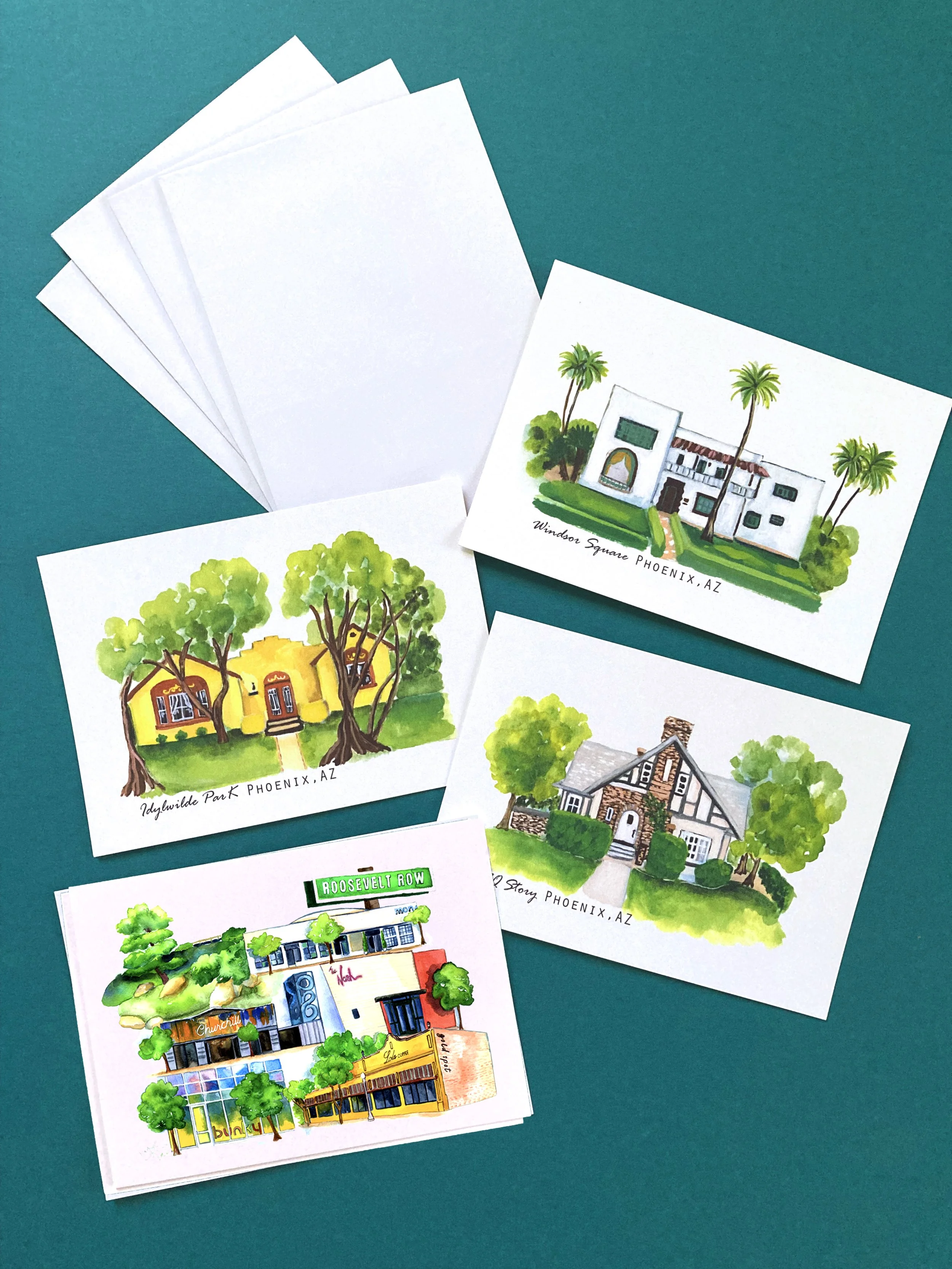 Phoenix Historic Neighborhoods Card Set | Arizona Watercolor Cards