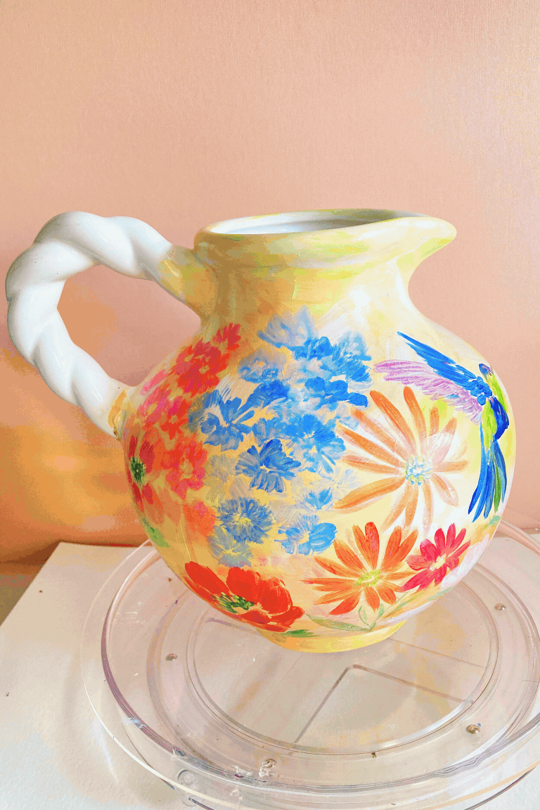 Hummingbird Garden Wildflowers Vintage Hand Painted Cream Pitcher