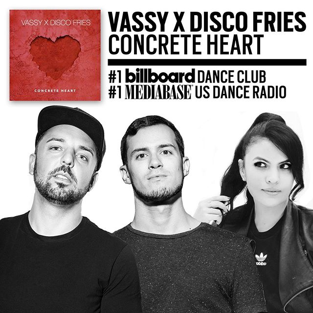 We did it fam 💯....n&uacute;mero uno on @billboarddance club charts and US Dance Radio alongside our partner in crime @vassy!
.
Thank you to each and every DJ, PD,  curator, and fan who has showed love to #ConcreteHeart ❤️