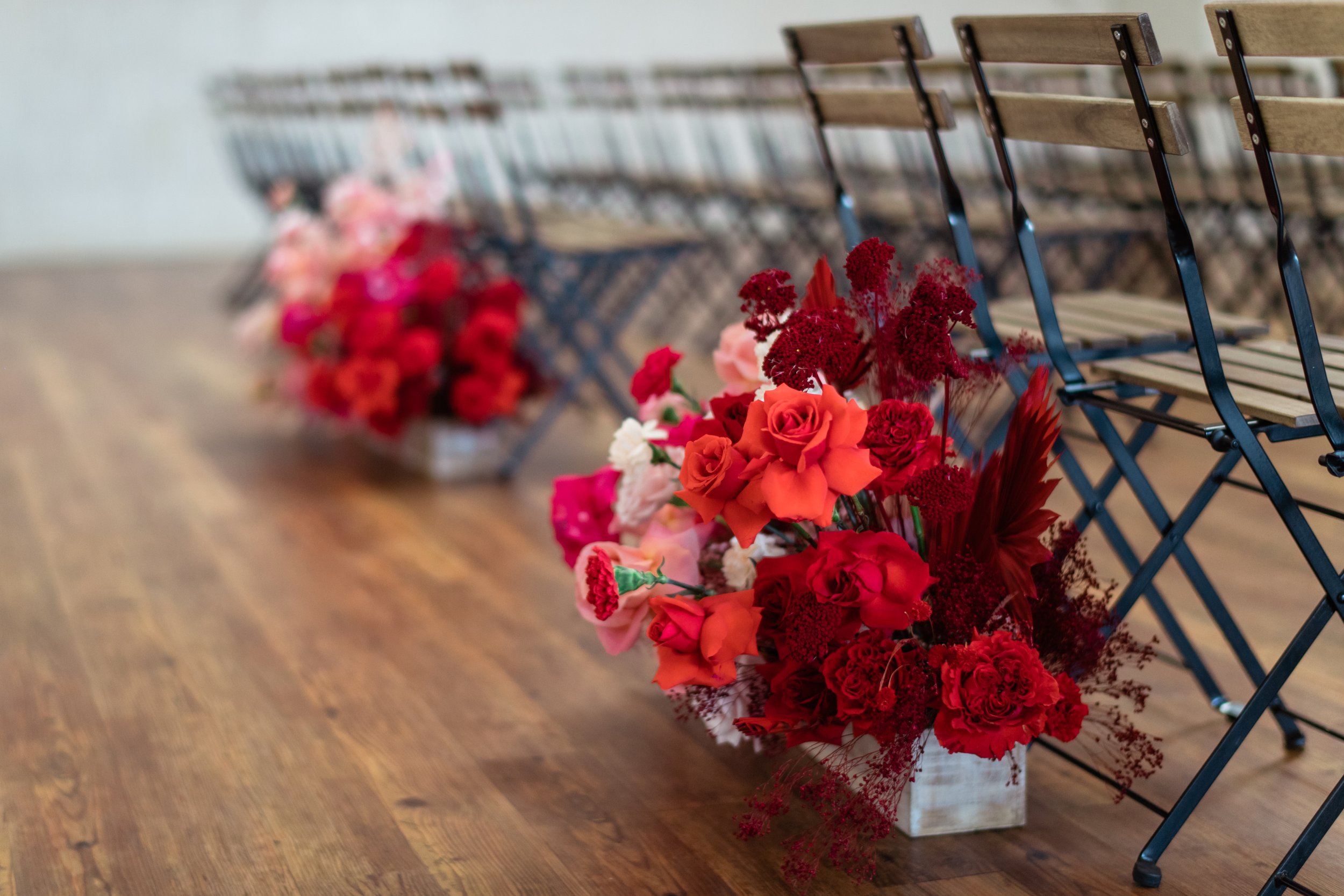 pink hues streamer installation Austin wedding2.jpg