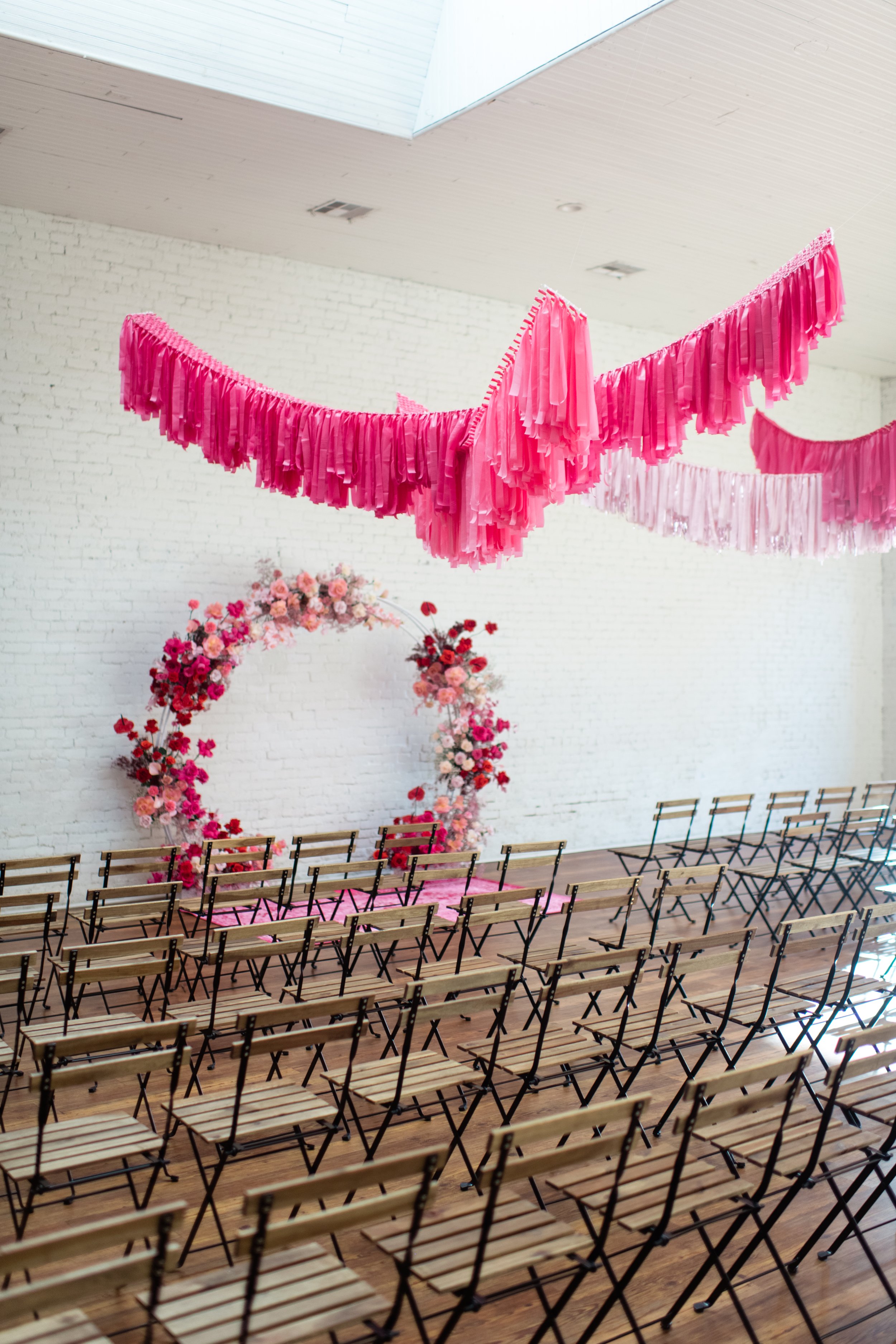 pink hues streamer installation Austin wedding8.jpg