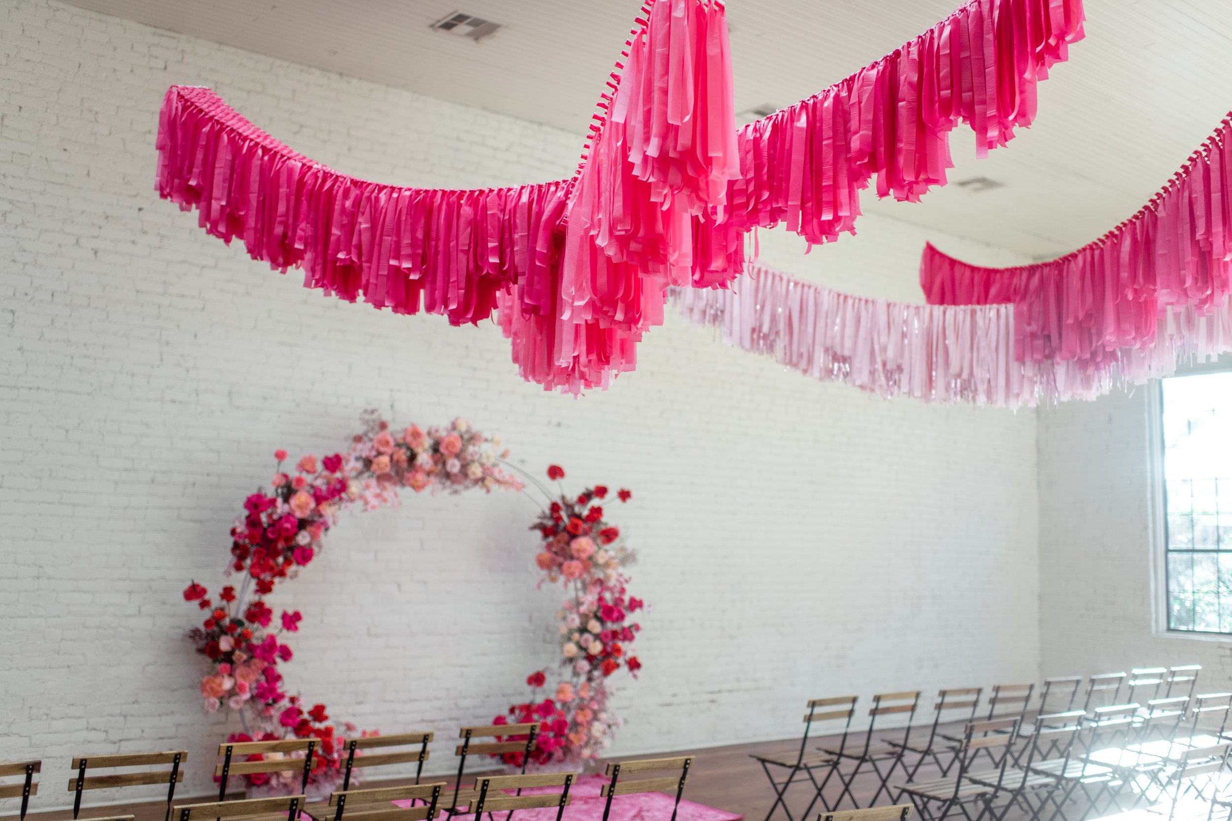 Pretty in Pink Streamers for Jessica and Noah's Wedding at One Eleven East  — Pop & Drop
