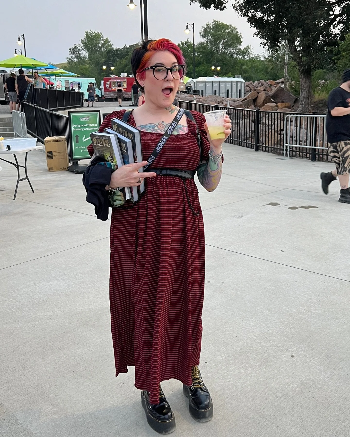 Coheed/Primus, Little Shop of Horrors, musty chicken costume on the ceiling of BWW, cat Eggnog sleeping with tongue out 🫶