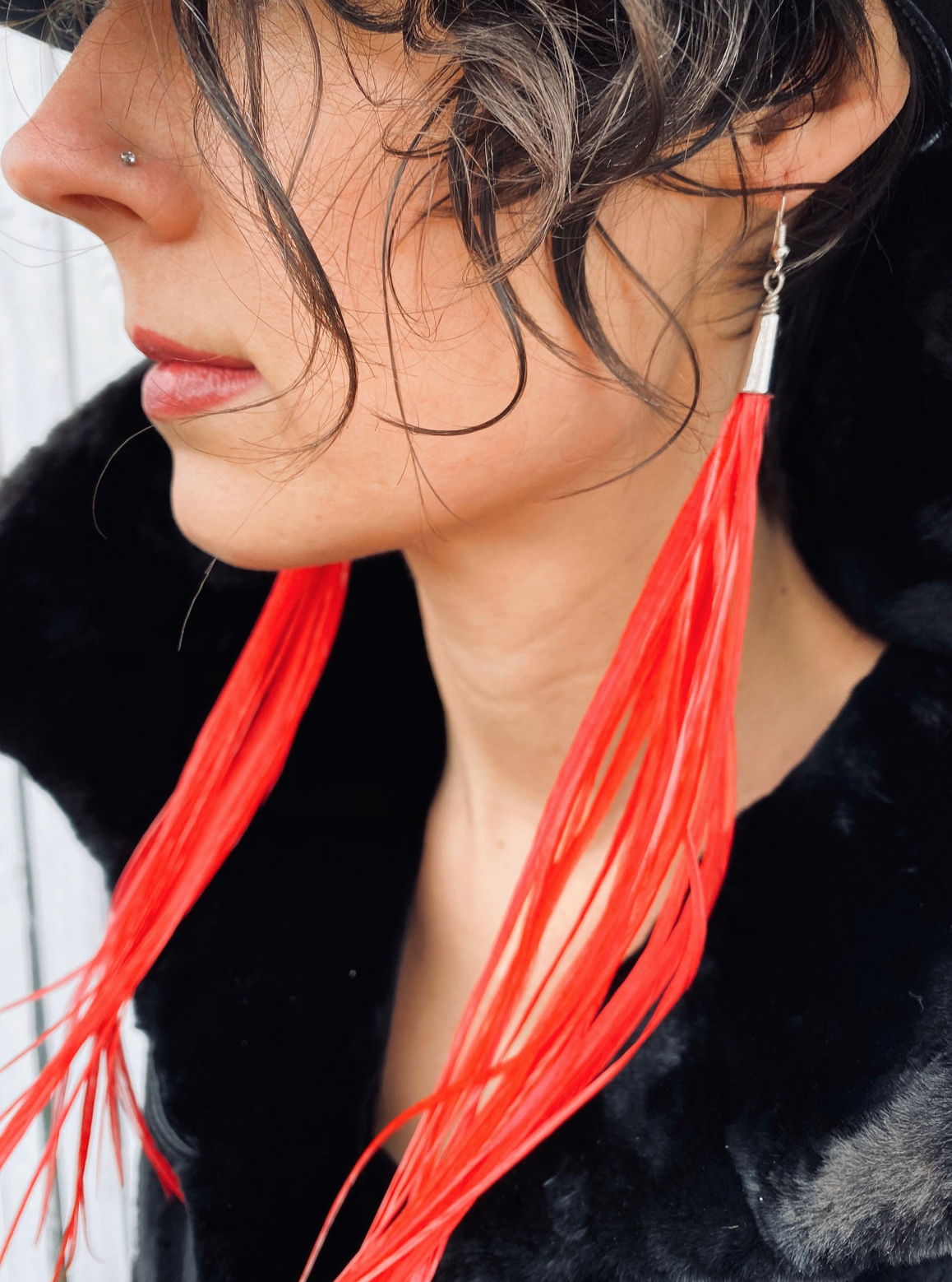 Red Grizzly Feather Earrings