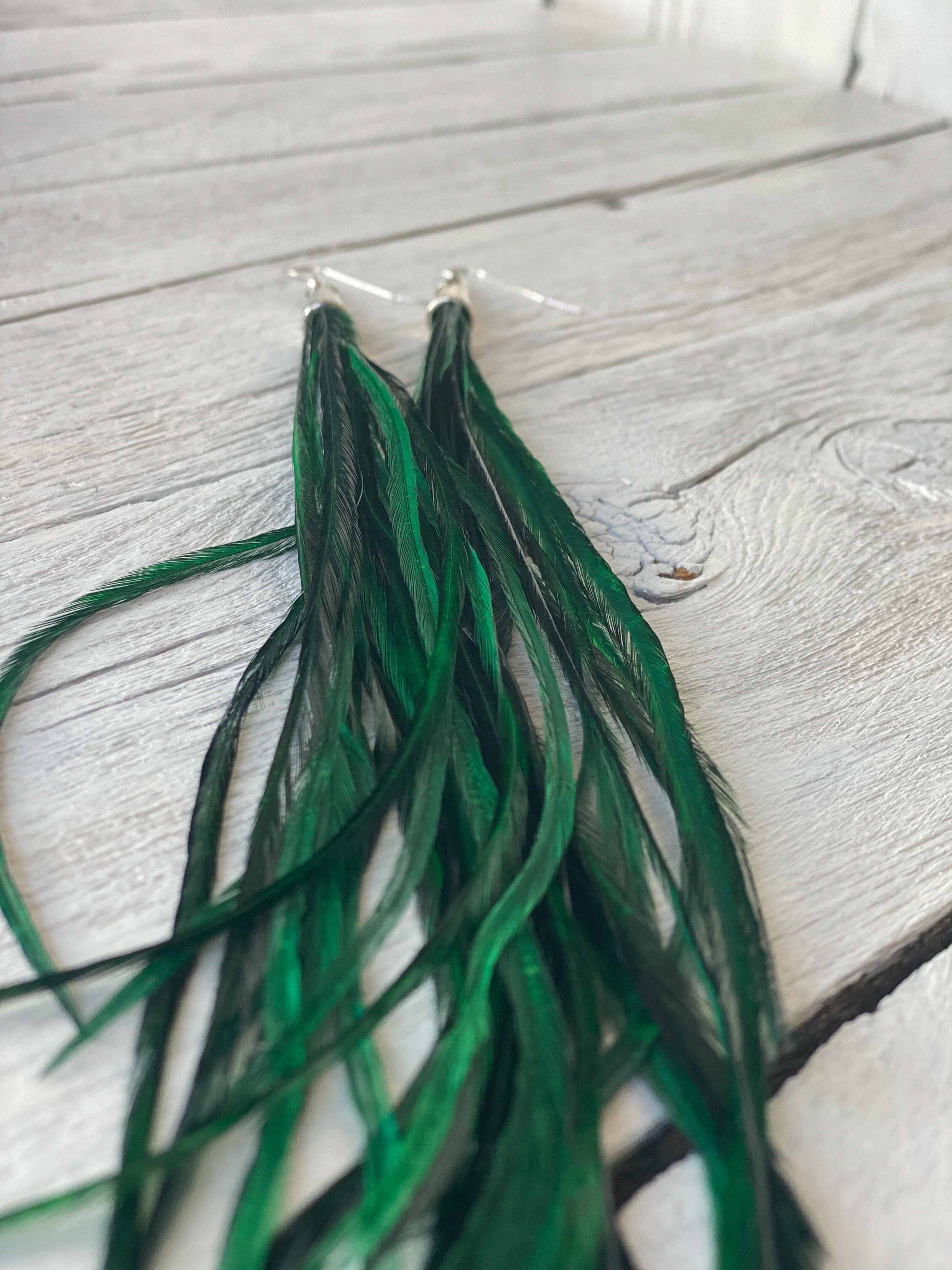 peacock feather earrings mini boho green orange teal STUDS 