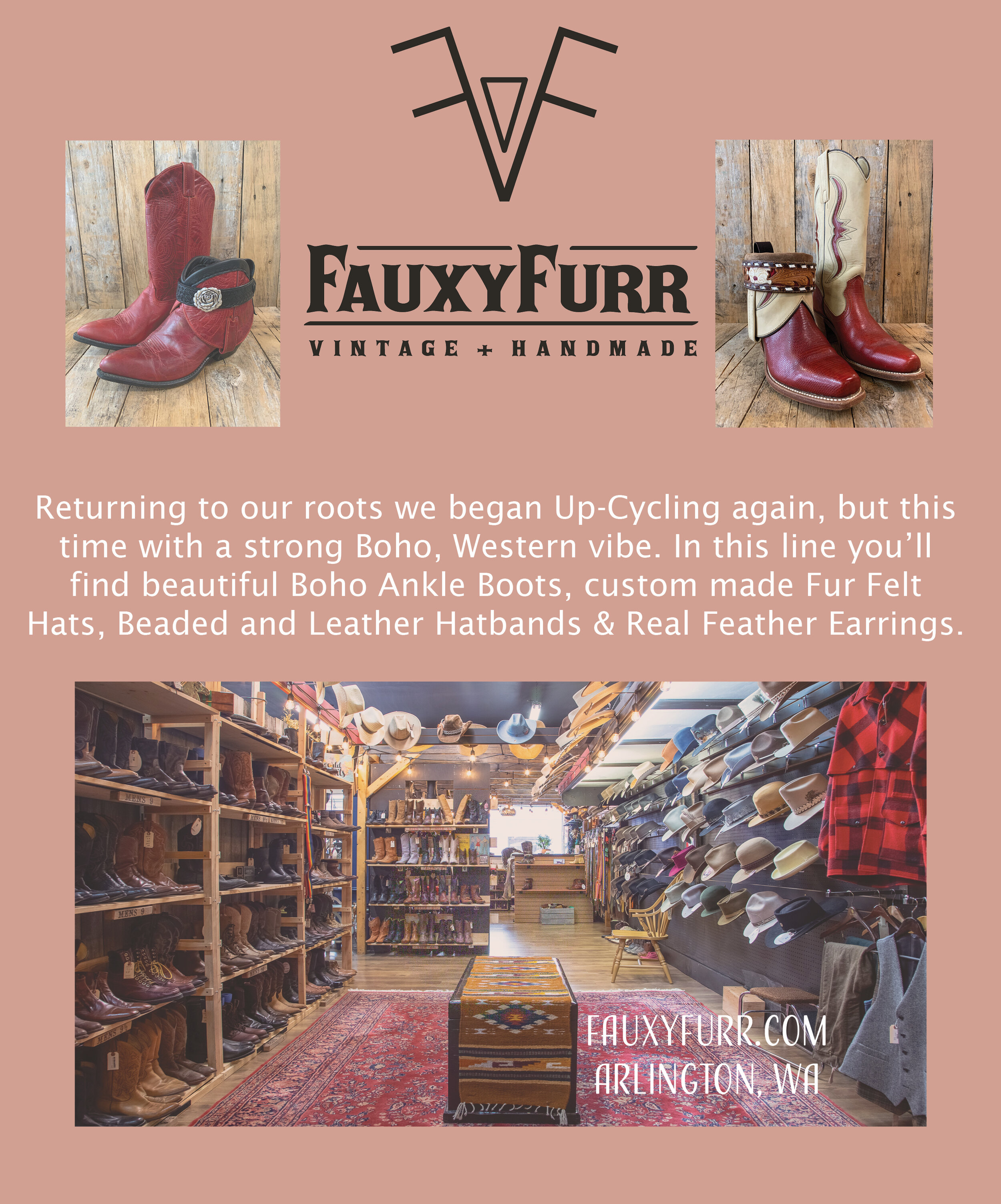 What is the brand FauxyFurr Vintage + Handmade known For?